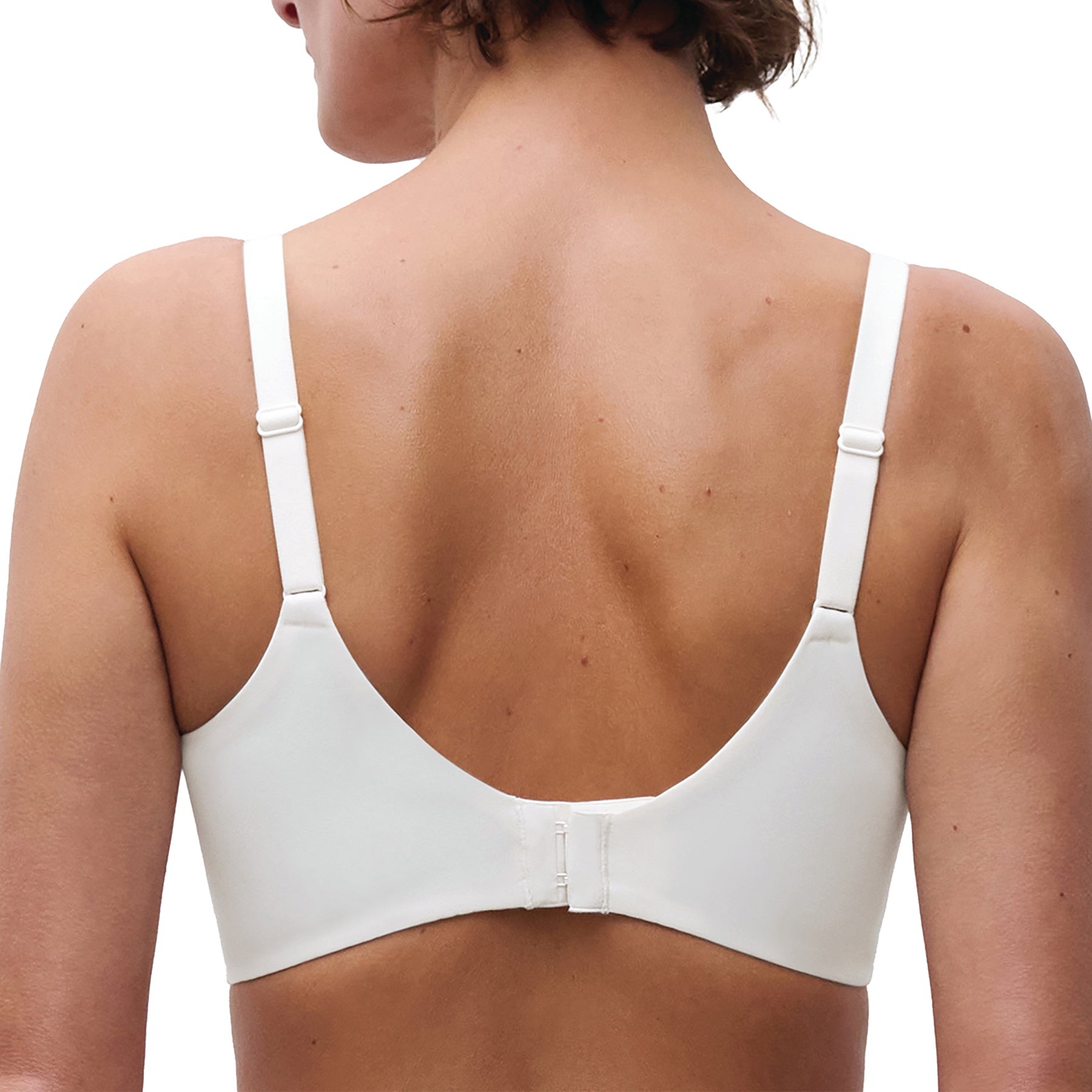 Back view of Chantelle Norah Full Cup Bra in white, showing smooth back band and adjustable straps.