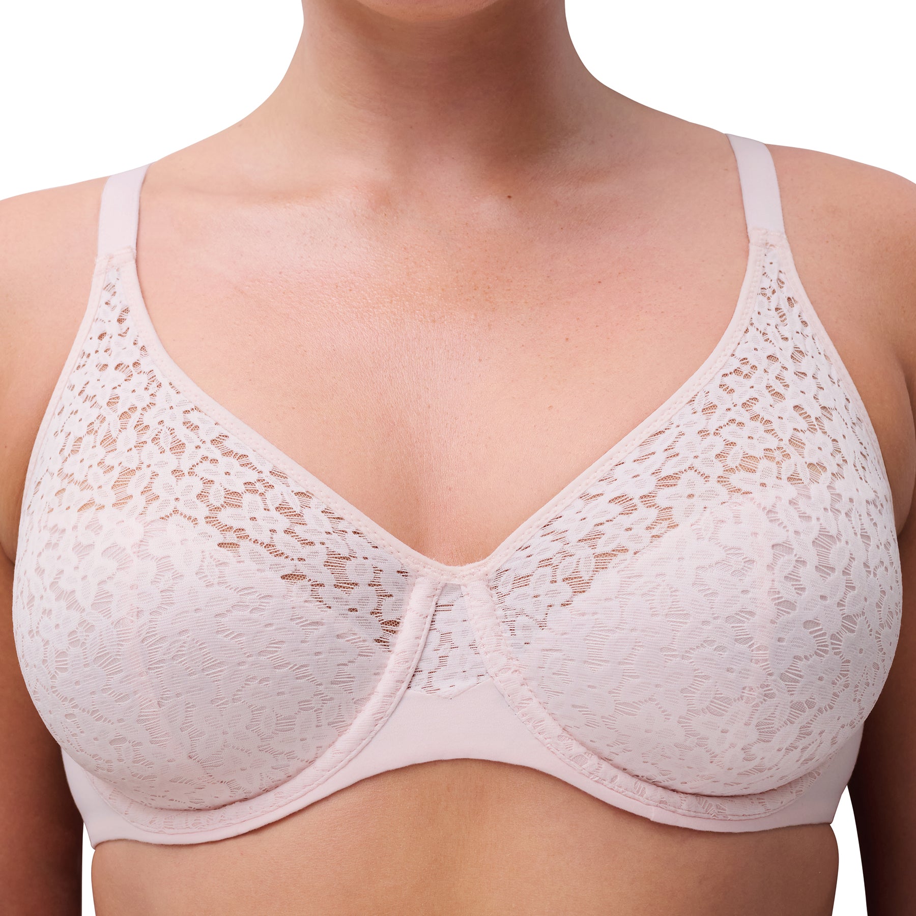 chantelle norah full cup bra sugar pink 0jw close up lace full coverage cups on model