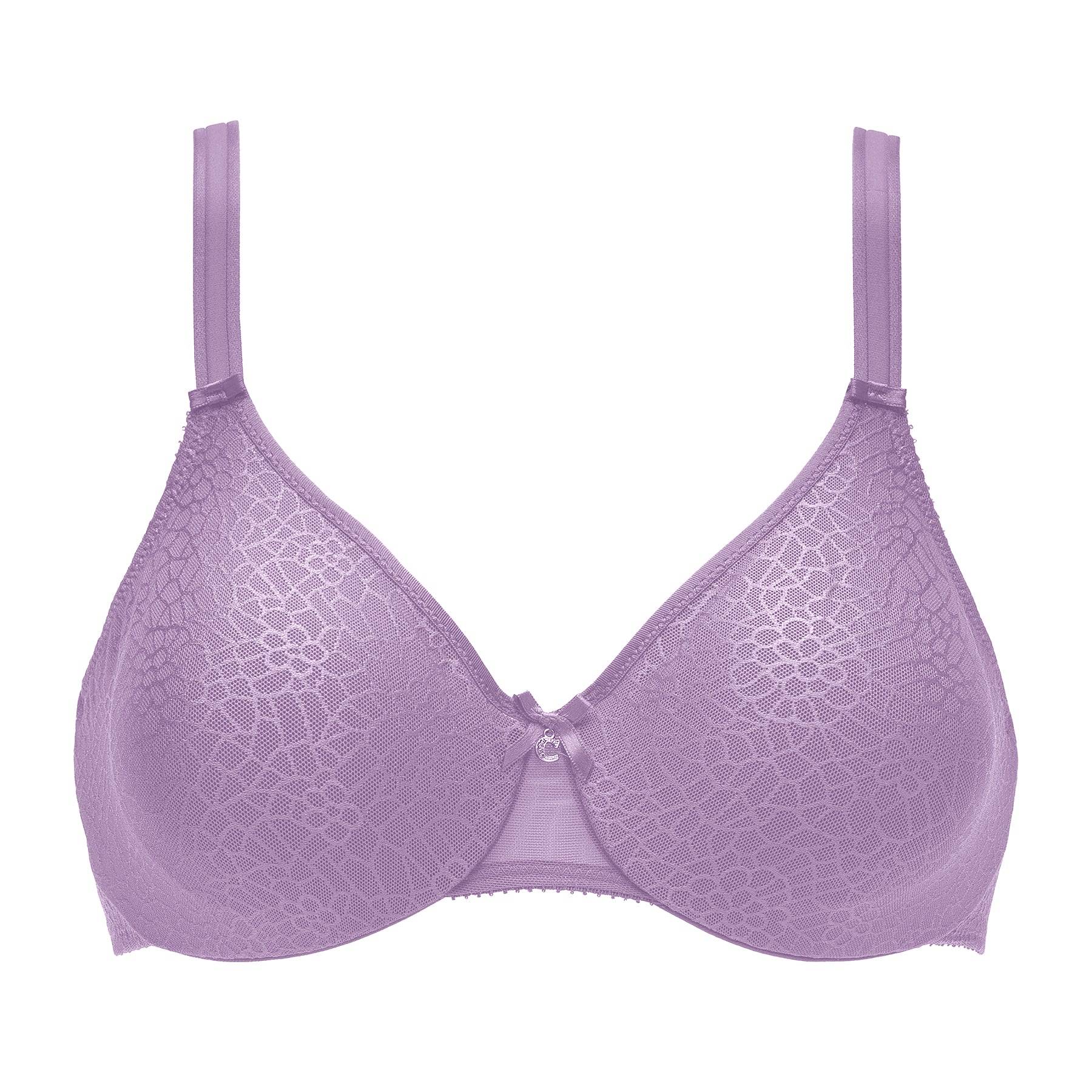 Product flat lay of Chantelle C Magnifique Minimizer Bra in lavender - full cup design