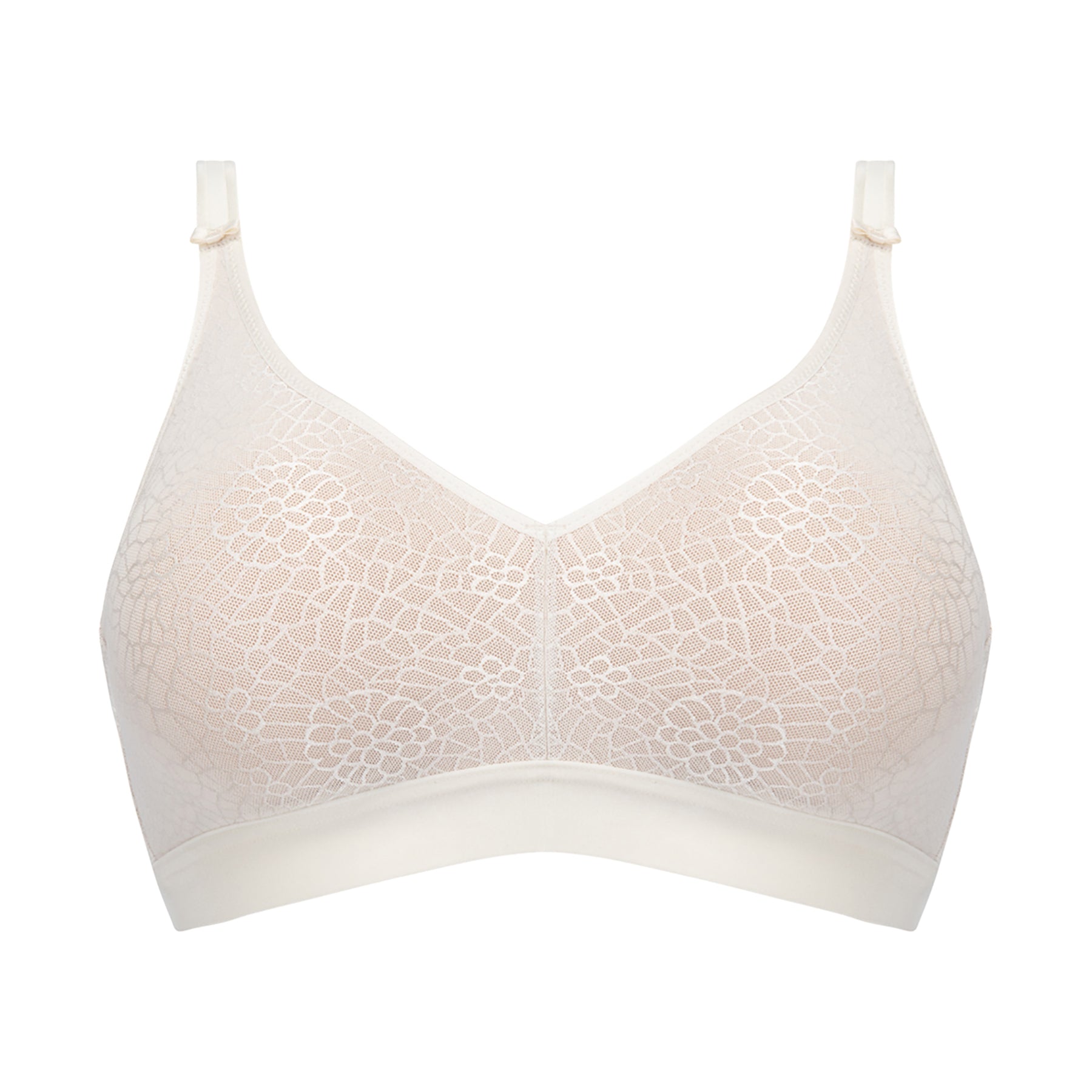 Chantelle C1892 C Magnifique seamless minimizing wireless bra in ivory 035. Flat lay without model.