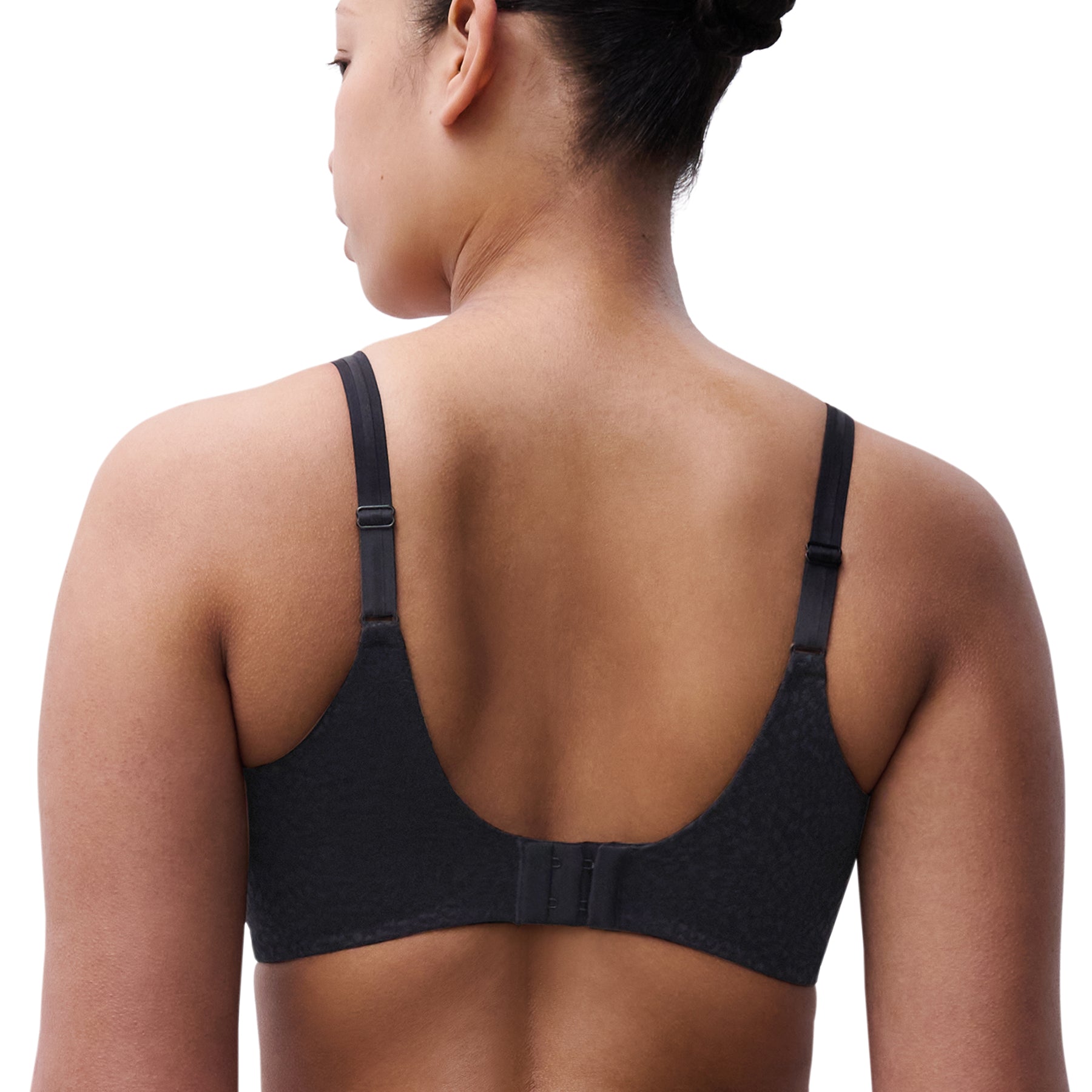 Back view of Chantelle C19UM1 Full Cup Magique Bra black – adjustable straps and hook-and-eye closure