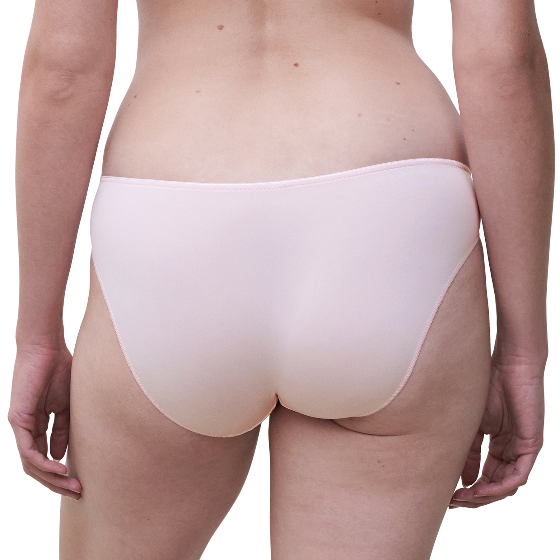 Chantelle C2603 champs elysees bikini panty in nymphea pink. Rear view close up on model.