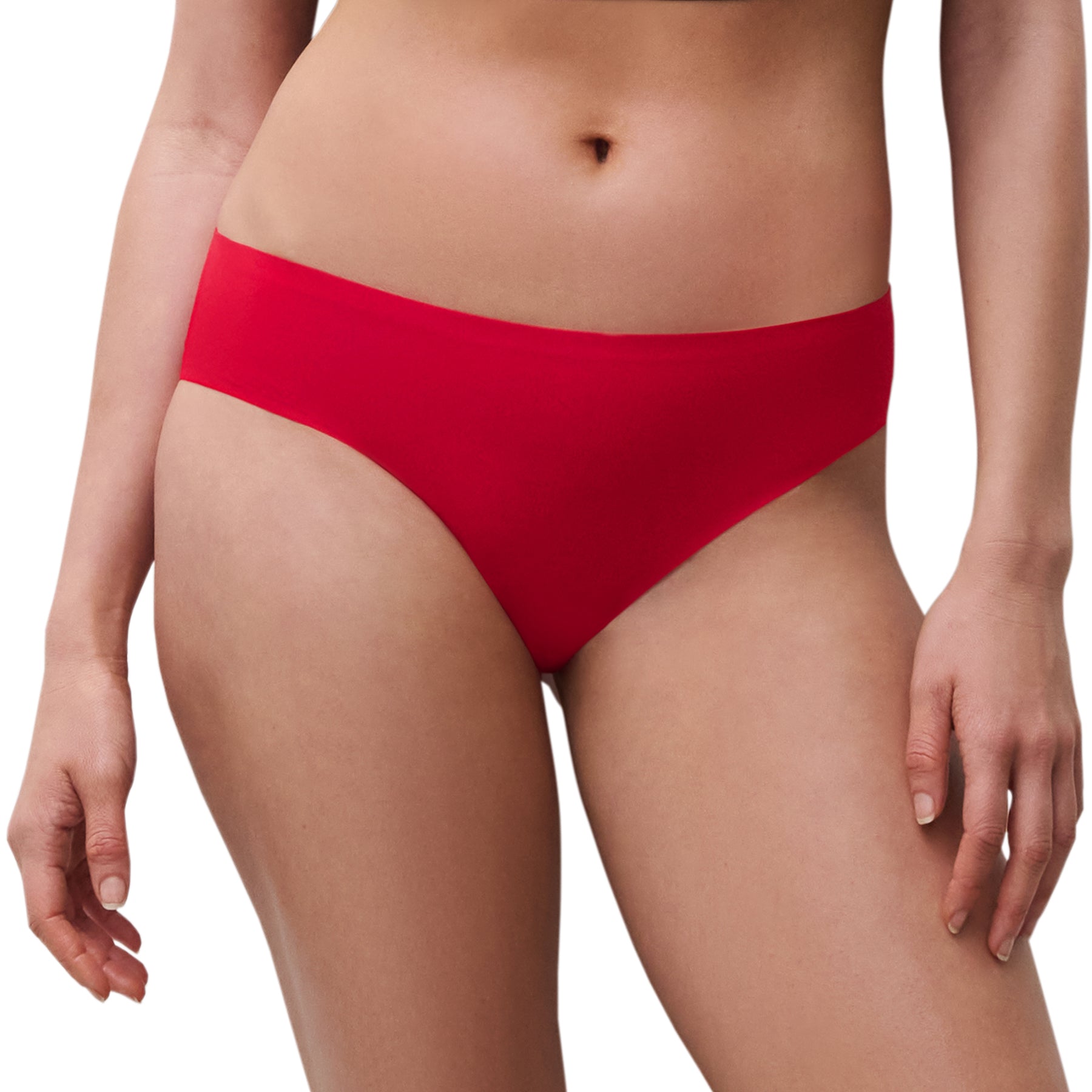 Front view of Chantelle Soft Stretch seamless bikini in Poppy Red – lightweight and invisible under clothing.