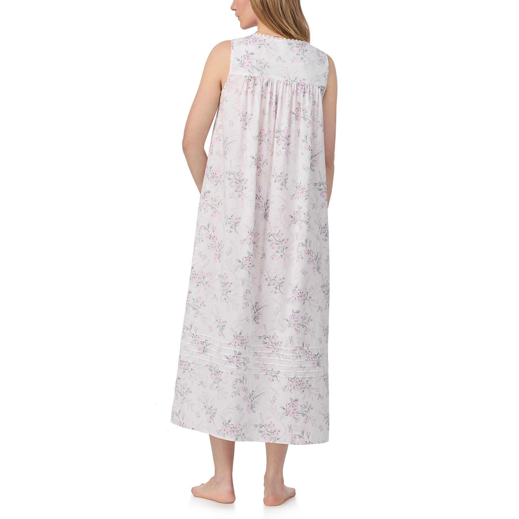 Back view of white floral cotton nightgown by Eileen West