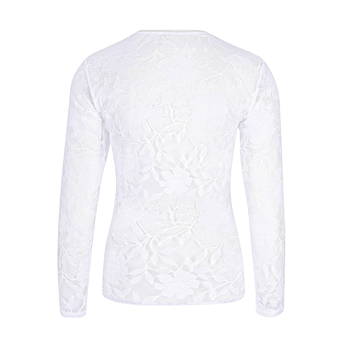 Antigel white floral lace long sleeve top, back product view.