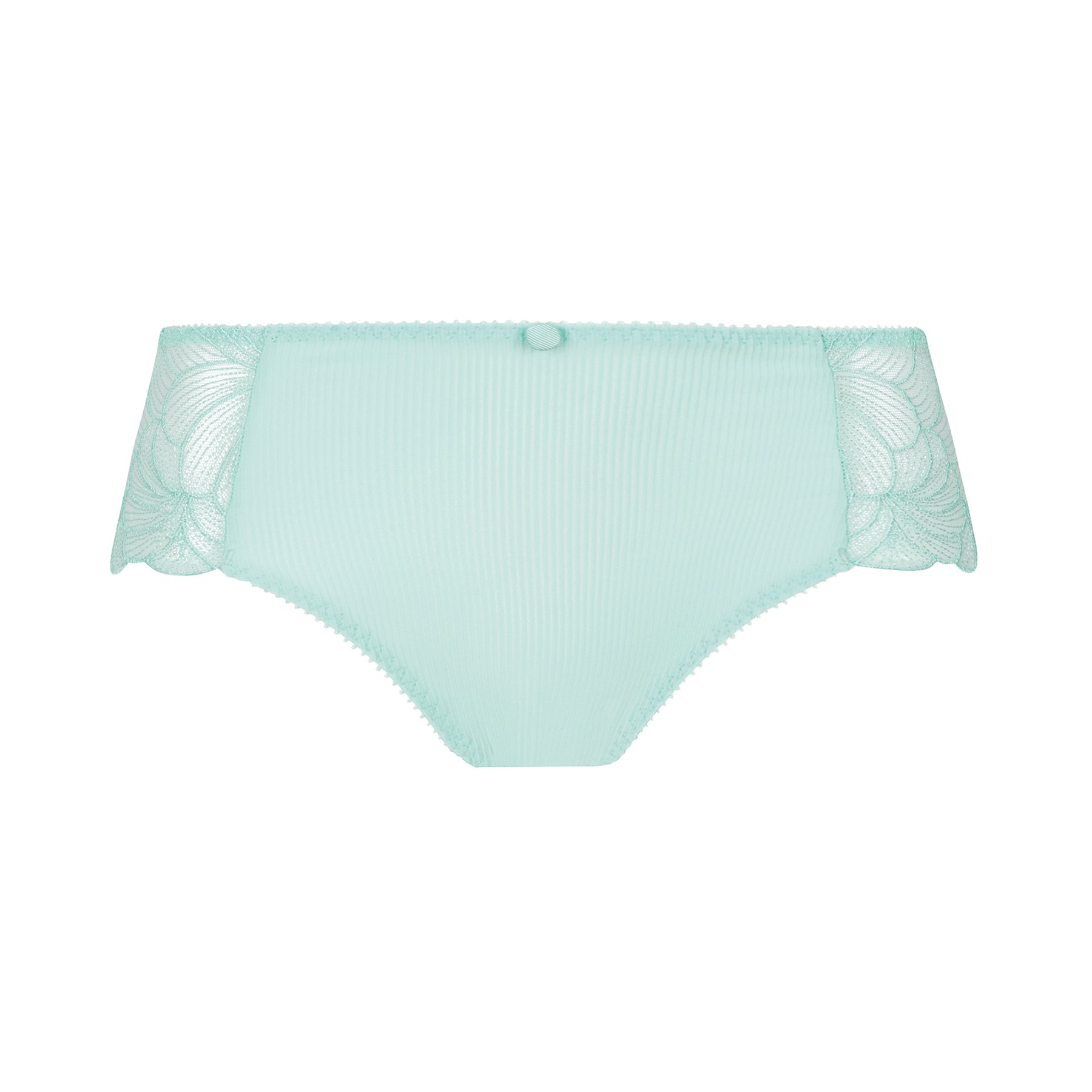Empreinte May Shorty in Menthol - front view with soft pleated fabric and floral embroidery on the sides