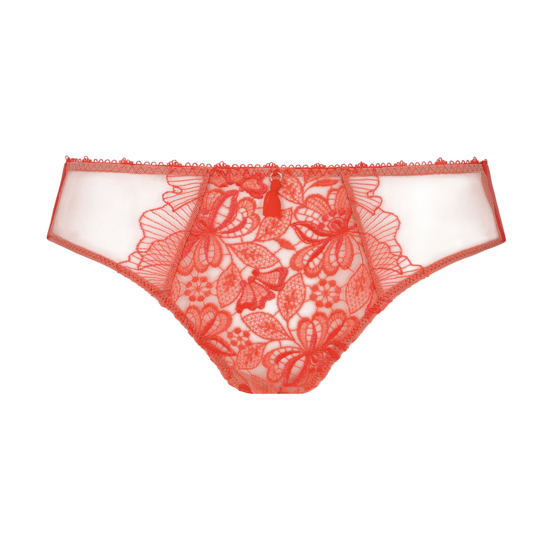 Empreinte Agathe Bikini Brief in Sunset - front view featuring intricate floral embroidery on sheer mesh