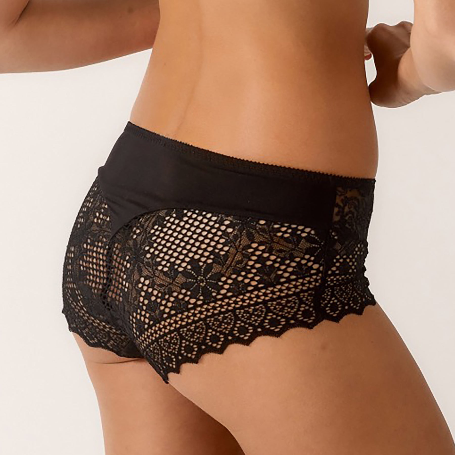 Empreinte Cassiopee full brief style 05151 black lace underwear, back view showing sheer lace detailing