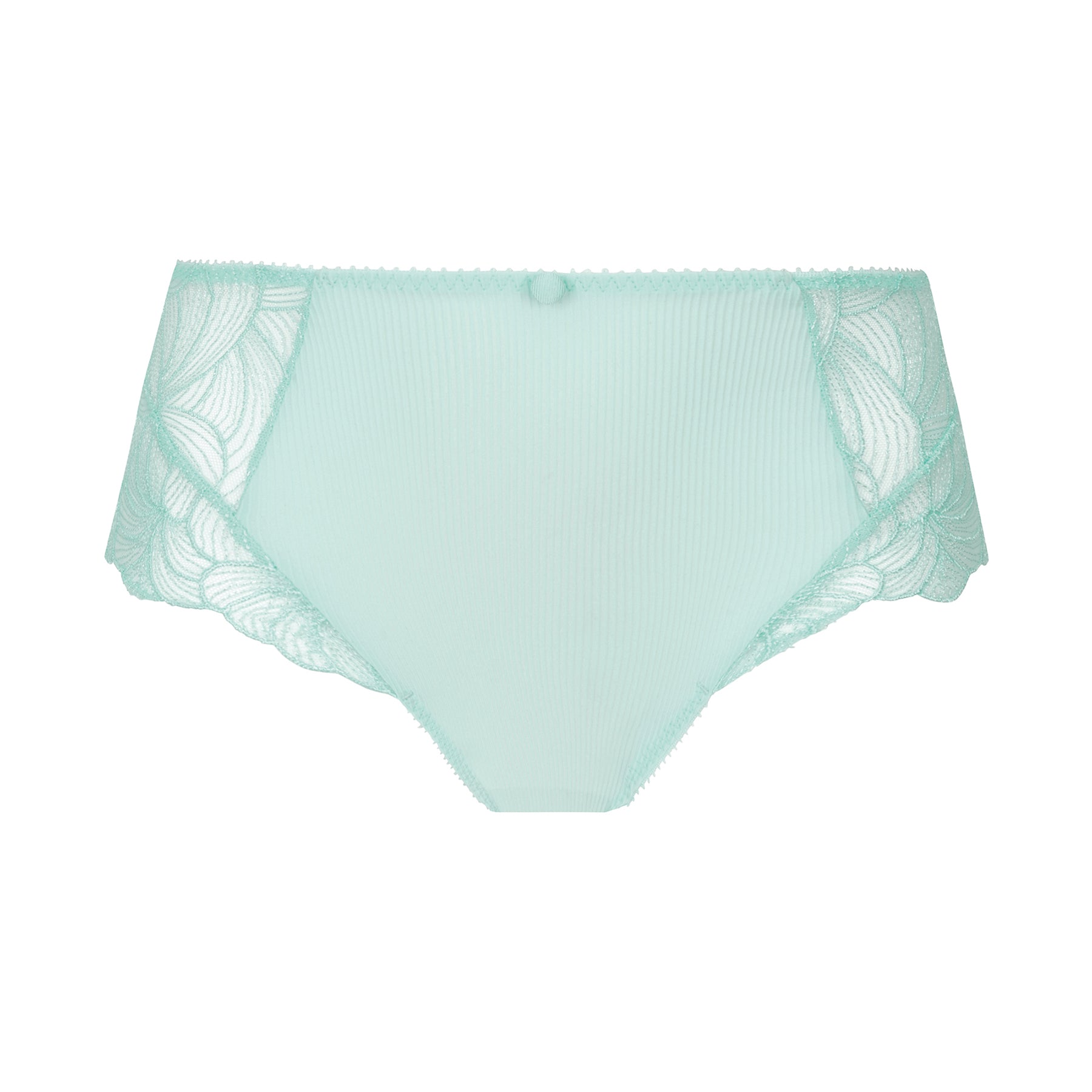 Empreinte May Full Brief in Menthol - front view with soft pleated fabric and sheer floral embroidery at the sides