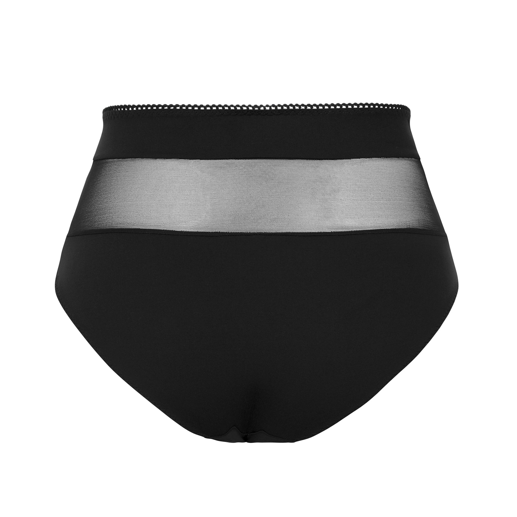 Empreinte Tess Embroidered Full Brief in black – flat lay back with sheer mesh waistband