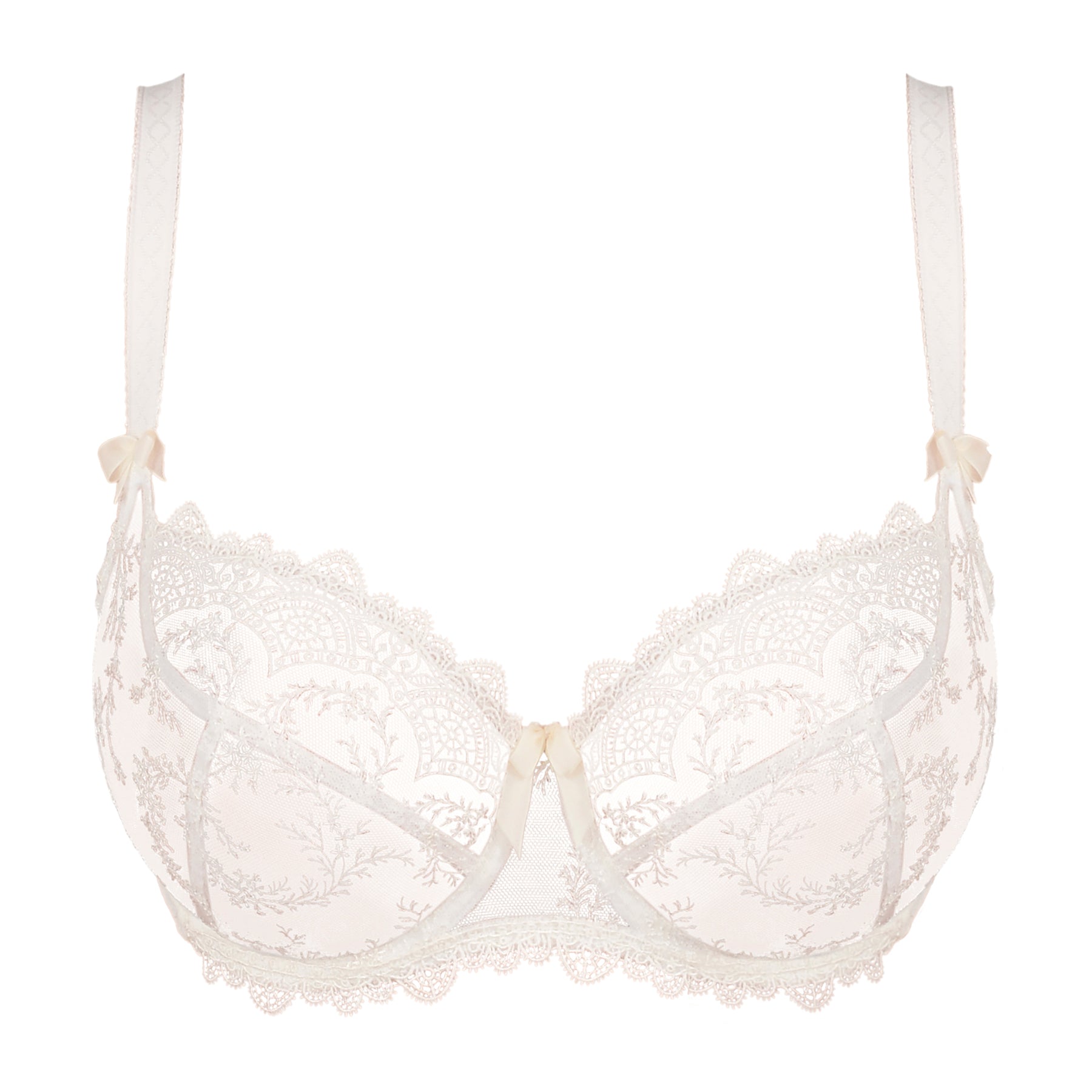 Empreinte louise lace embroidered balcony cup bra in natural ivory. Front view without model.