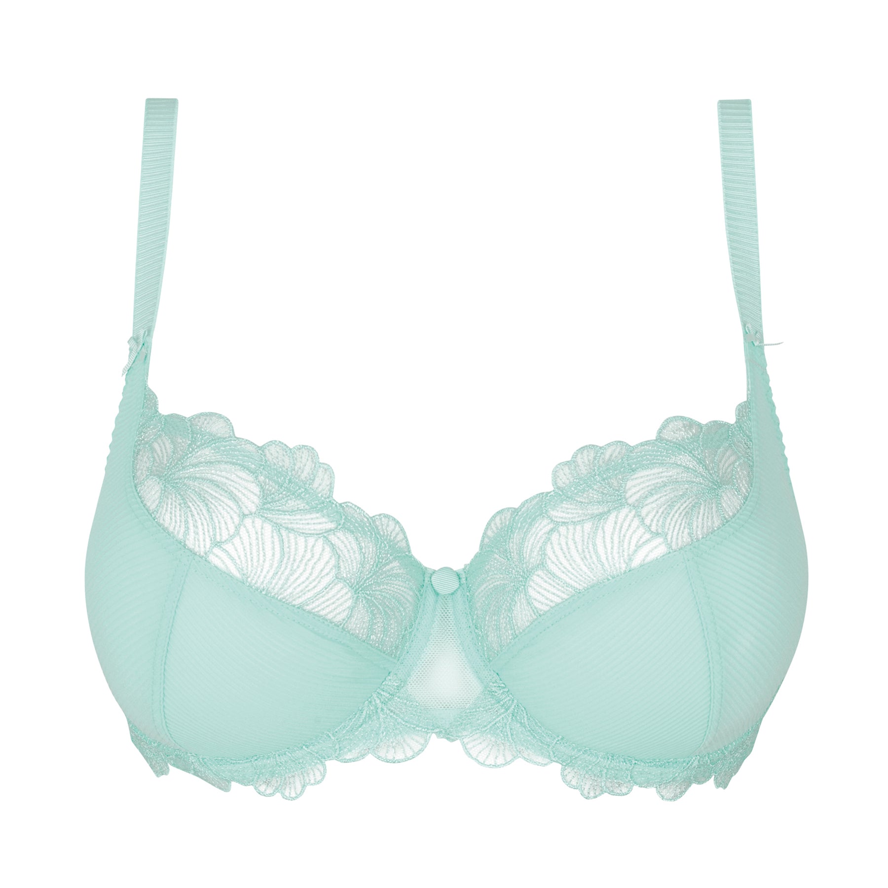 Empreinte May Balcony Cup Bra in Menthol - underwired demi-cup bra with sheer floral embroidery and fabric base