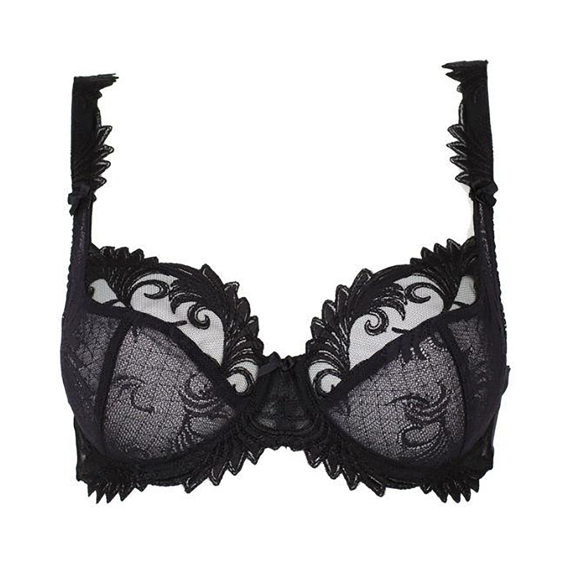 Empreinte Thalia black balcony cup bra product image - intricate floral embroidery on sheer lace cups.