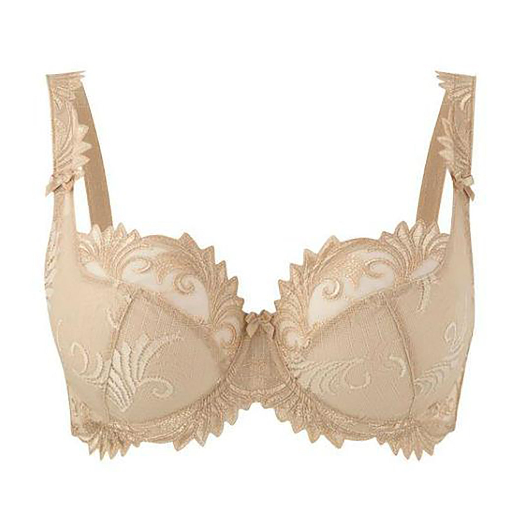 Empreinte Thalia balcony cup bra in caramel product image - sheer embroidered lace with delicate scalloped trim.
