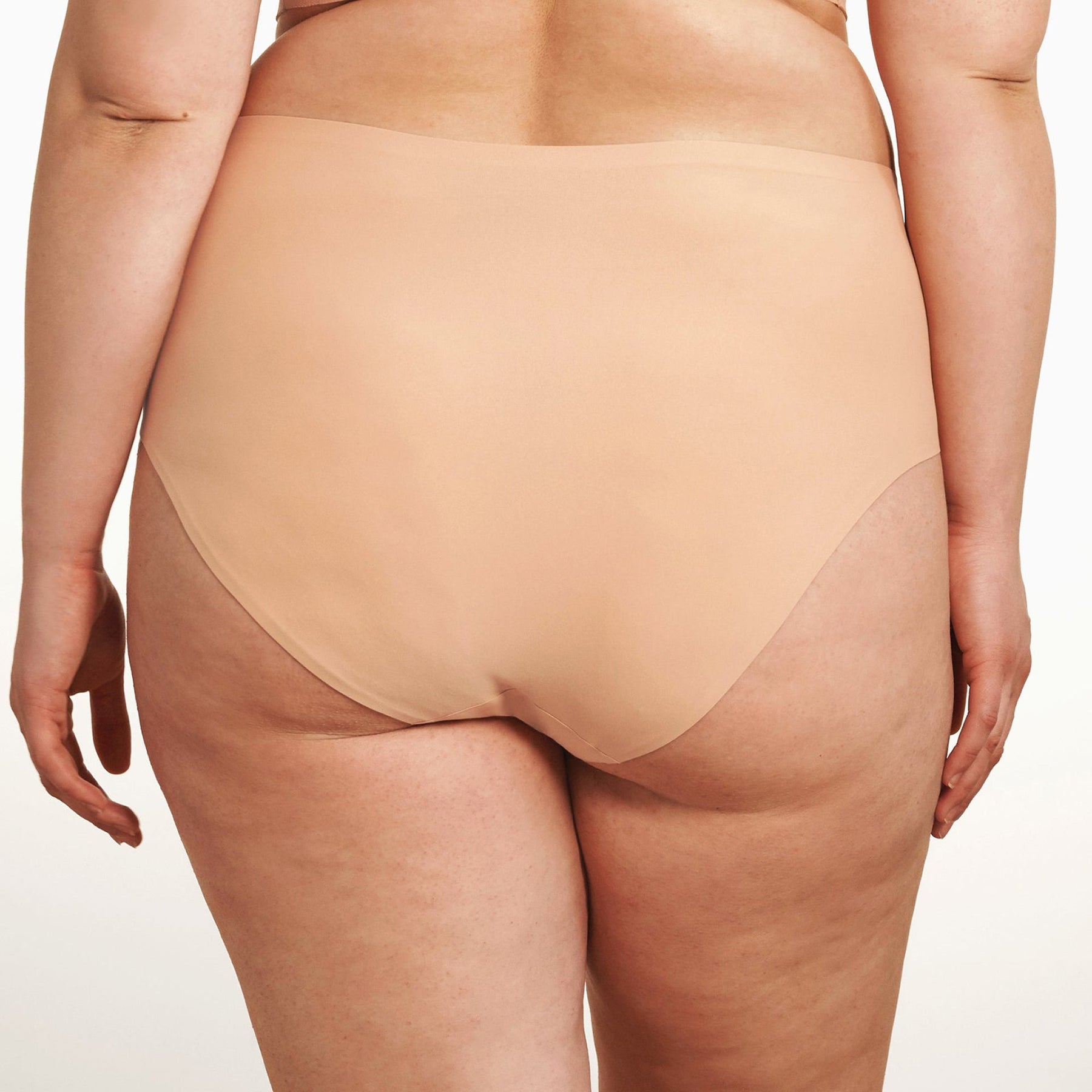 Back view of Evelyn & Bobbie Himalayan Salt high waist smoothing full coverage underwear on model