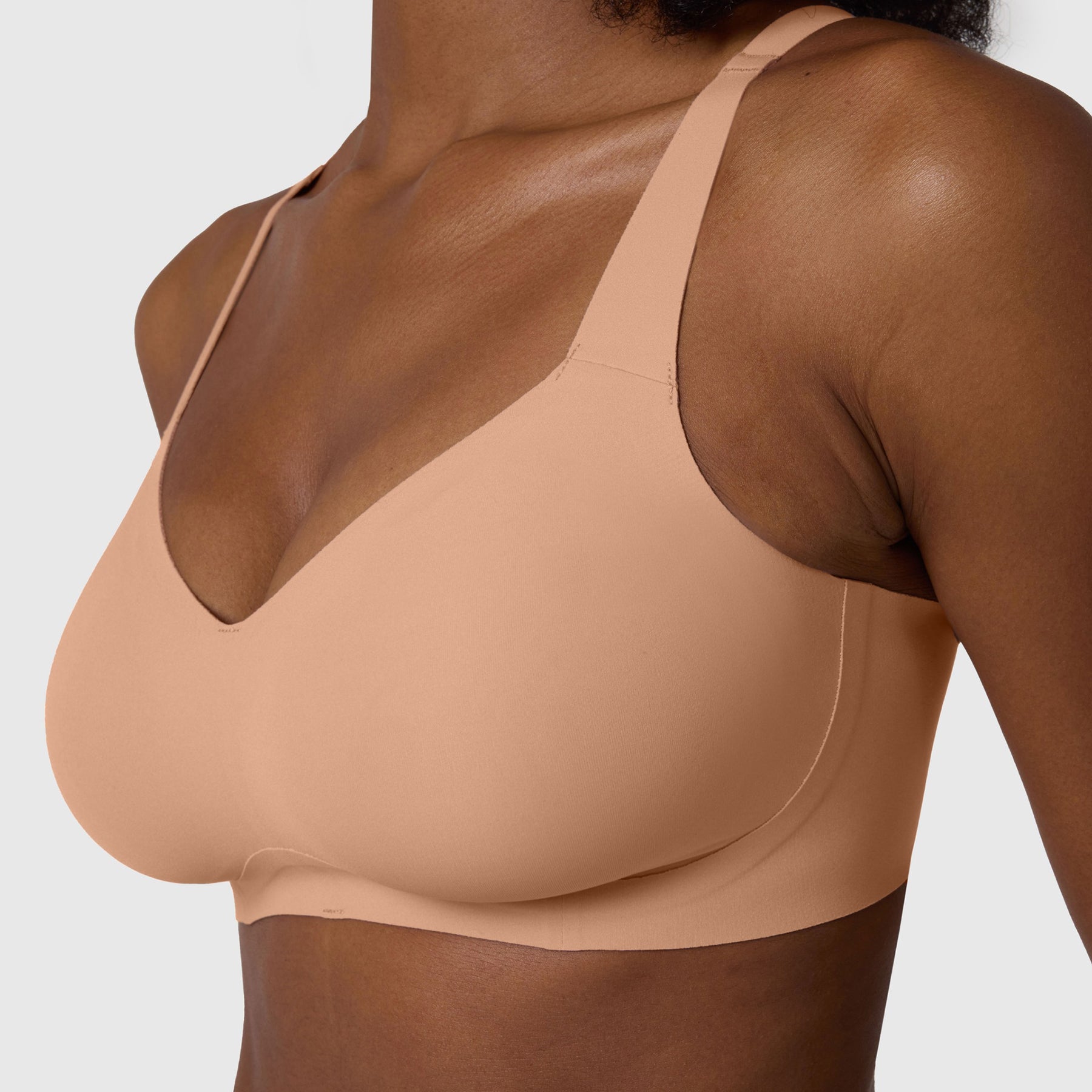 Close-up front view of Evelyn & Bobbie Himalayan Salt Beyond Wireless Bra showing smooth, seamless cups