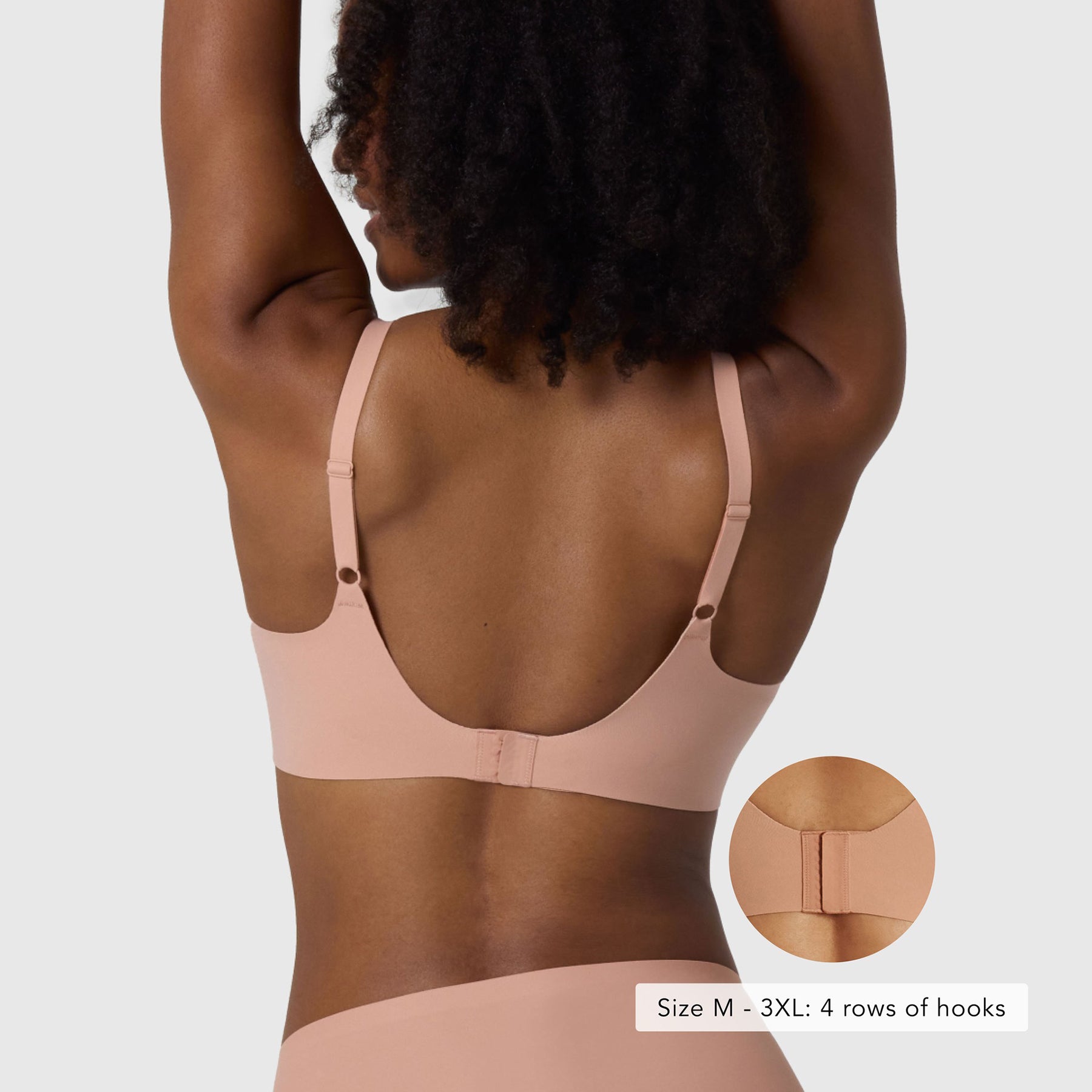 Back view of Evelyn & Bobbie Himalayan Salt Beyond Wireless Hook & Eye Bra with 4-row closure detail