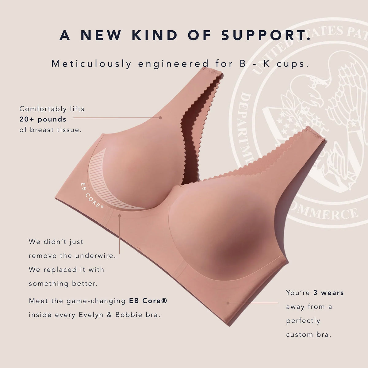 Evelyn & Bobbie Defy Wireless Bra Style 1865 in Himalayan Salt, featuring EB Core support technology engineered for B–K cups, offering wireless lift, shaping, and comfort.