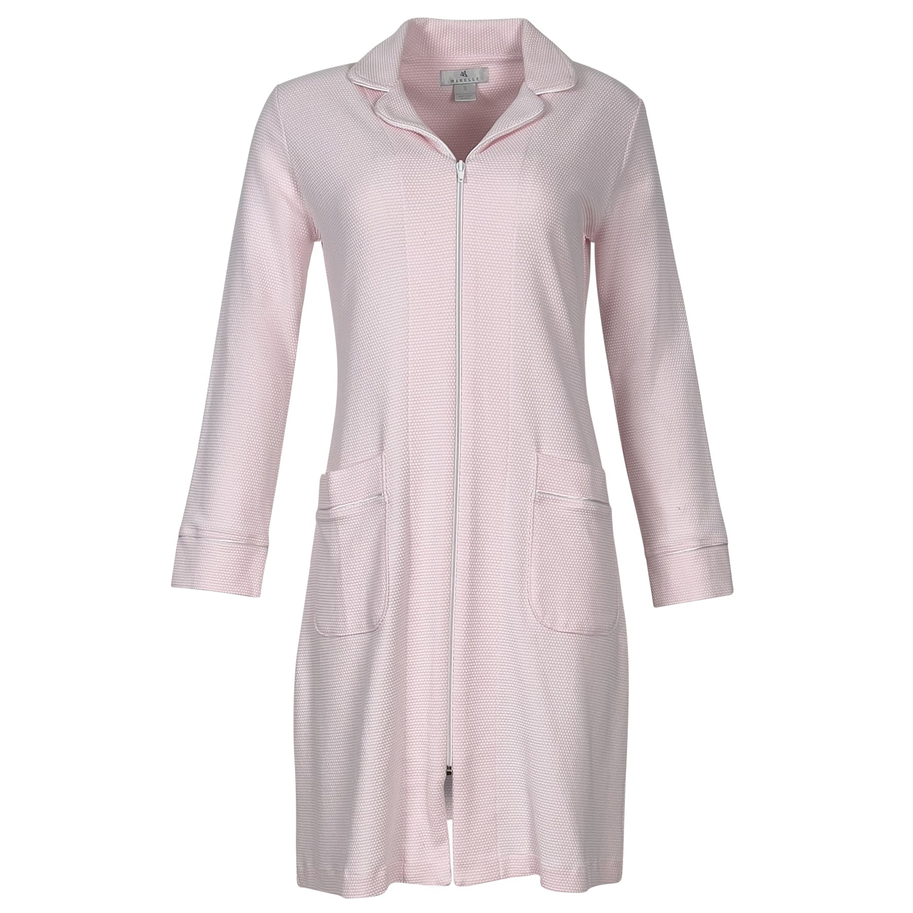 Light pink zip-up robe on a white background