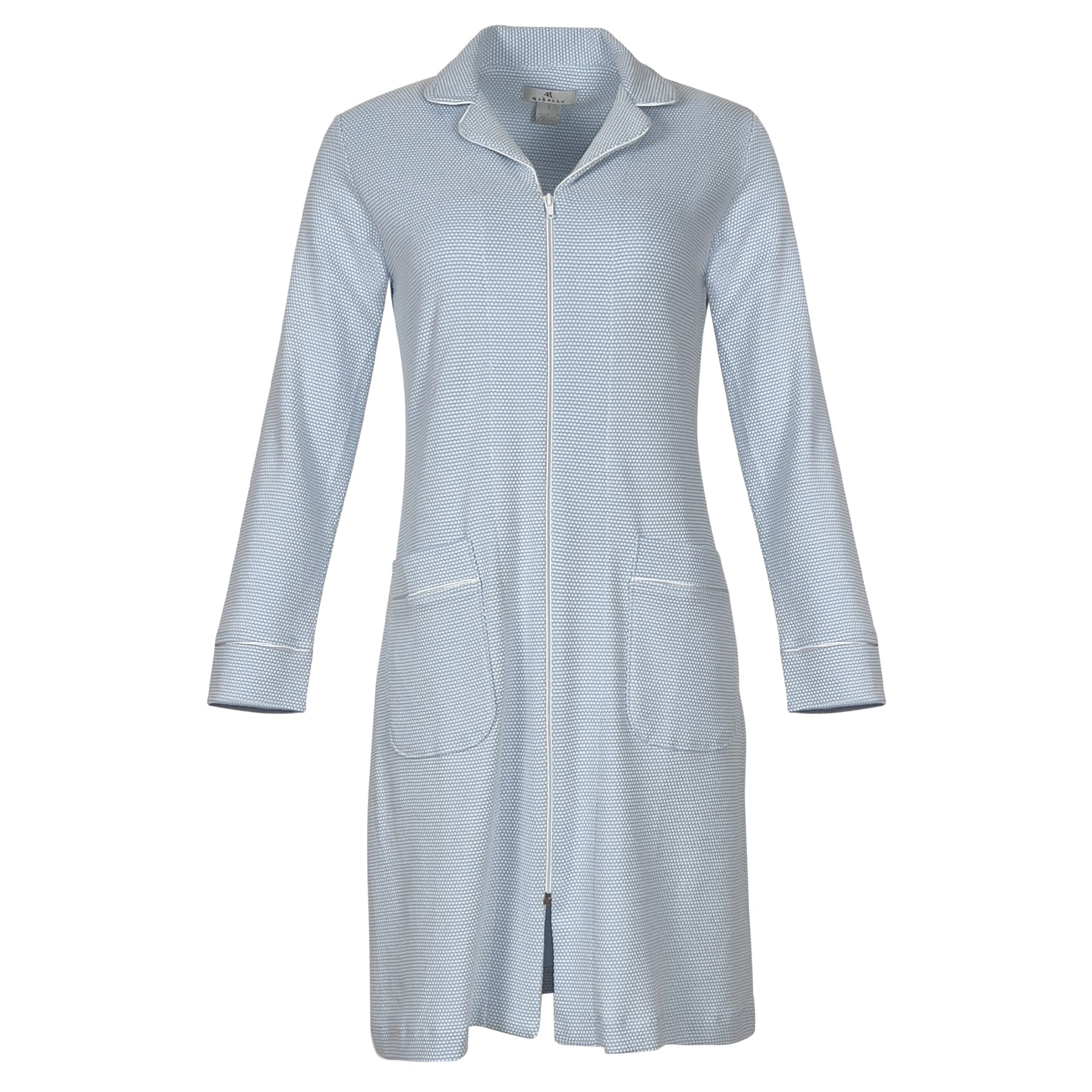 Light blue zip-up robe on a white background