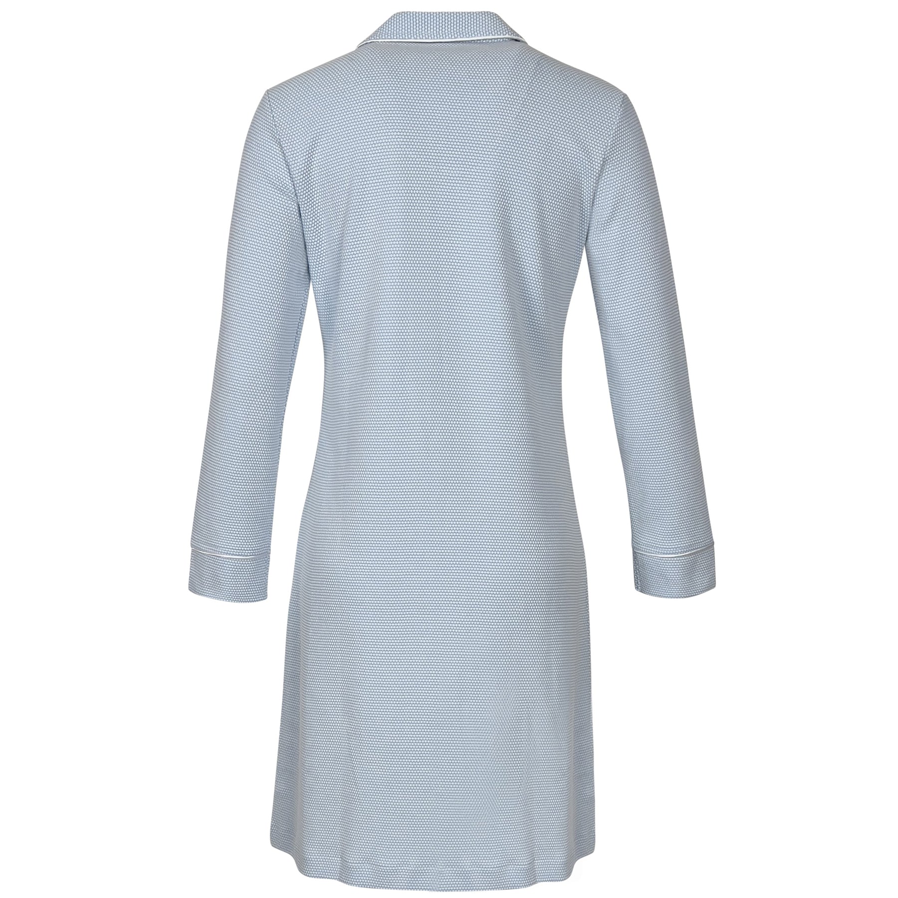 Light blue zip-up robe on a white background, back view
