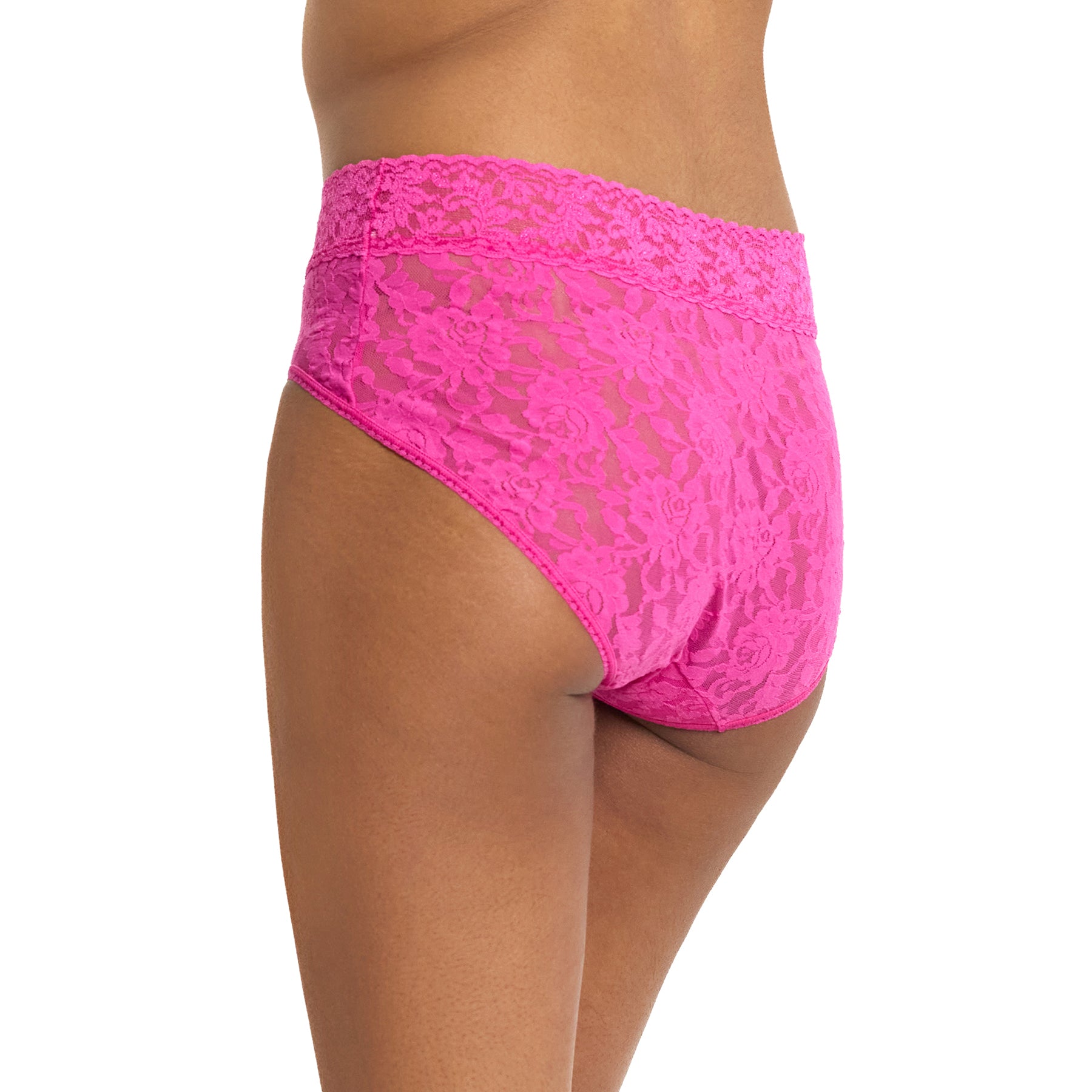 Side angle of Hanky Panky full brief in floral lace - Marmalade pink colour