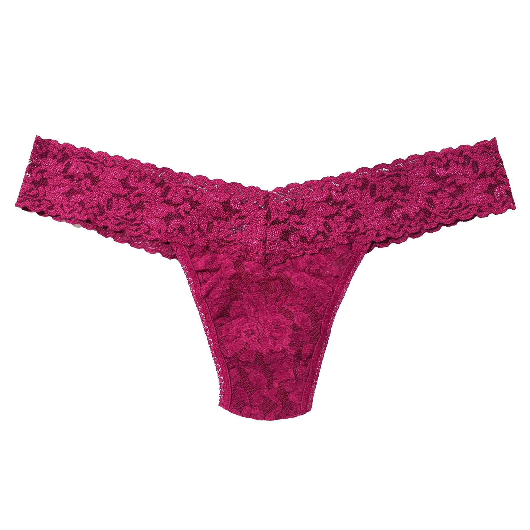 Hanky Panky Low Rise Thong in Merlot – deep berry lace thong with floral pattern and signature stretch waistband.