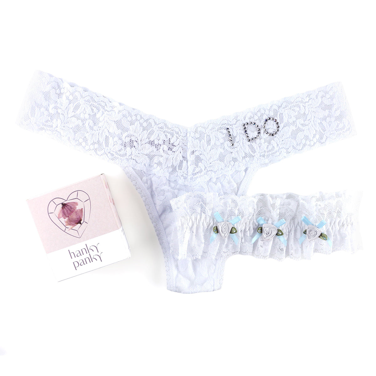 Hanky Panky "I DO" Lace Low Rise Thong & Garter Set