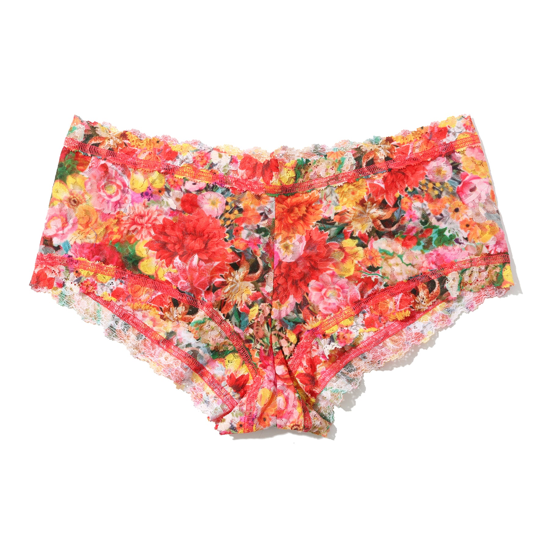 Flat lay of Hanky Panky lace boyshort in bold multicolour Floramania floral print