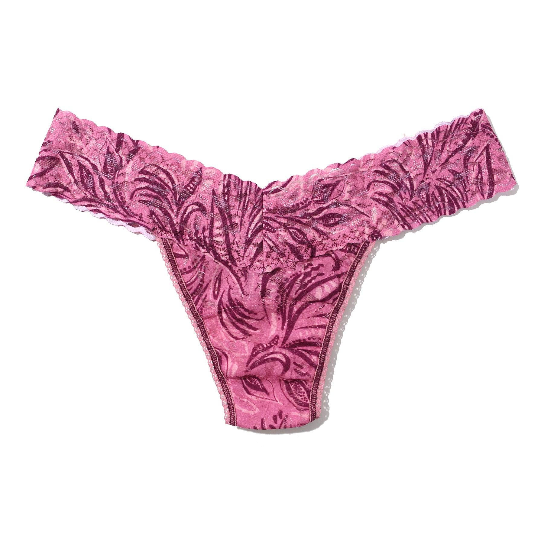 Hanky Panky Low Rise Thong in In The Jungle – berry-toned lace thong with tropical leaf print and signature low-rise silhouette.
