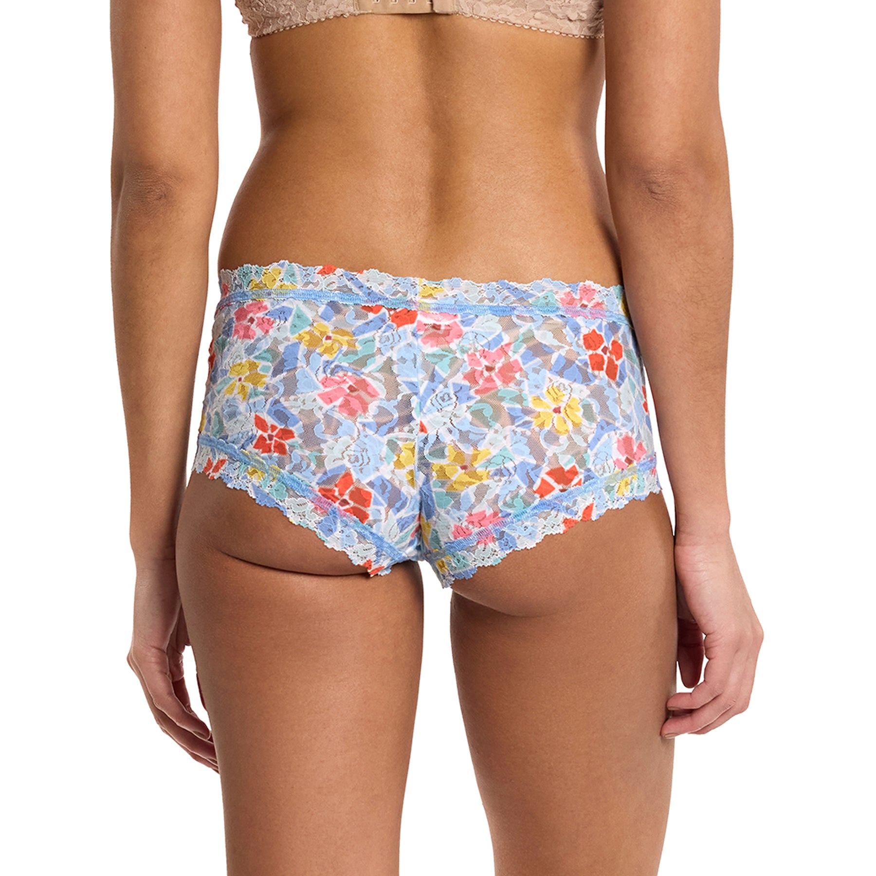 Back view of Hanky Panky Floral Mosaic Boyshort showing vibrant floral lace design.