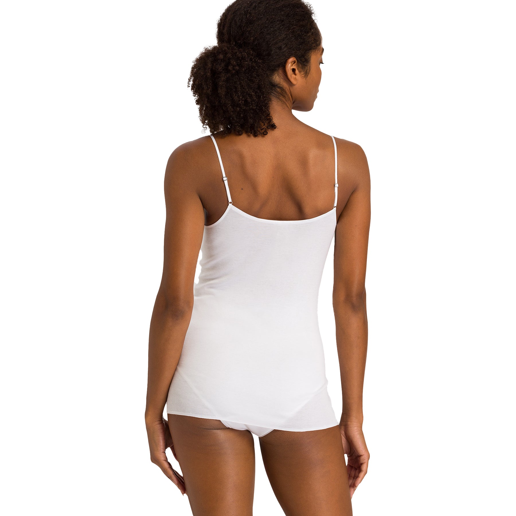 hanro cotton seamless v-neck camisole white 101 back view on model