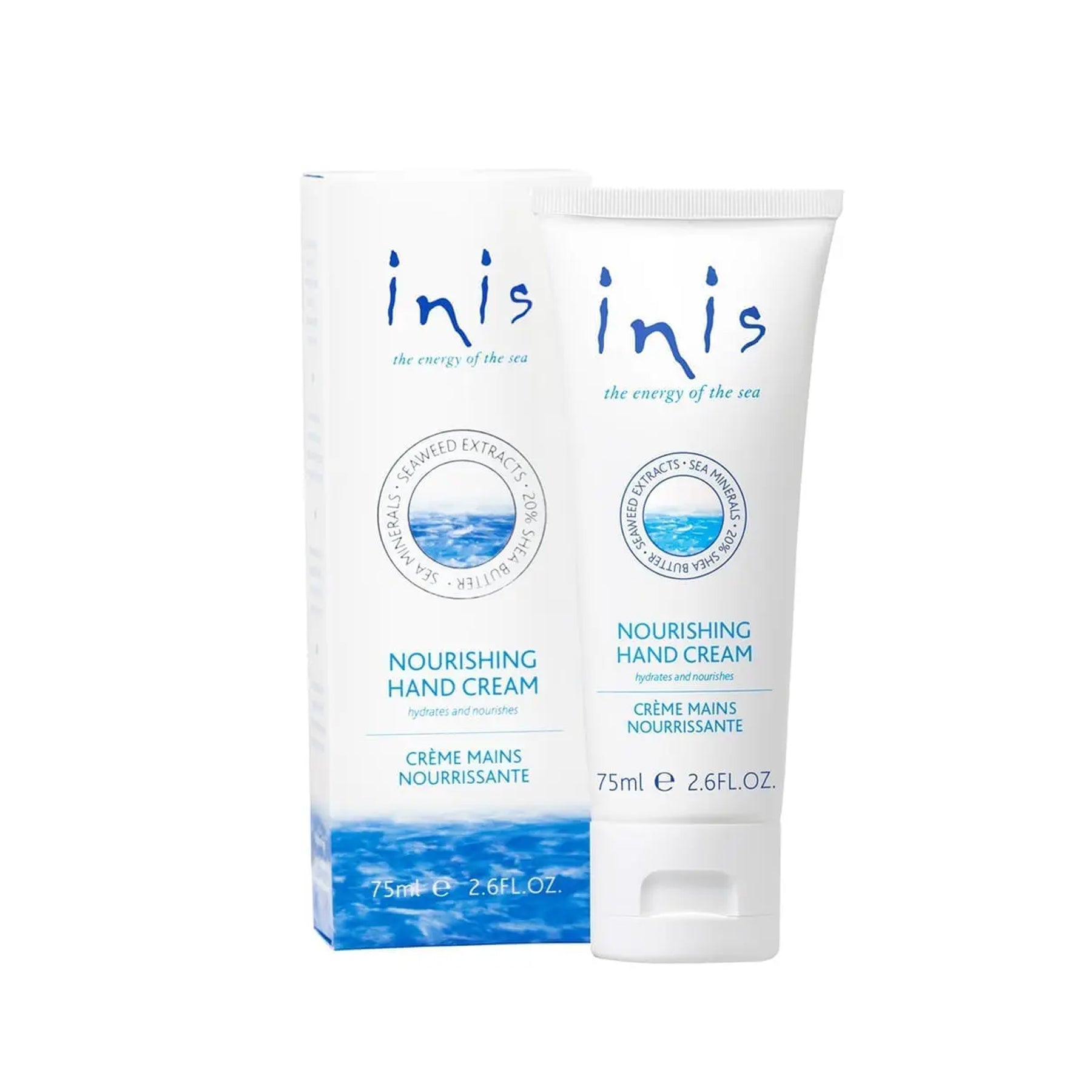Inis brand nourishing hand cream 75ml/2.6FL.oz shown with box packaging.