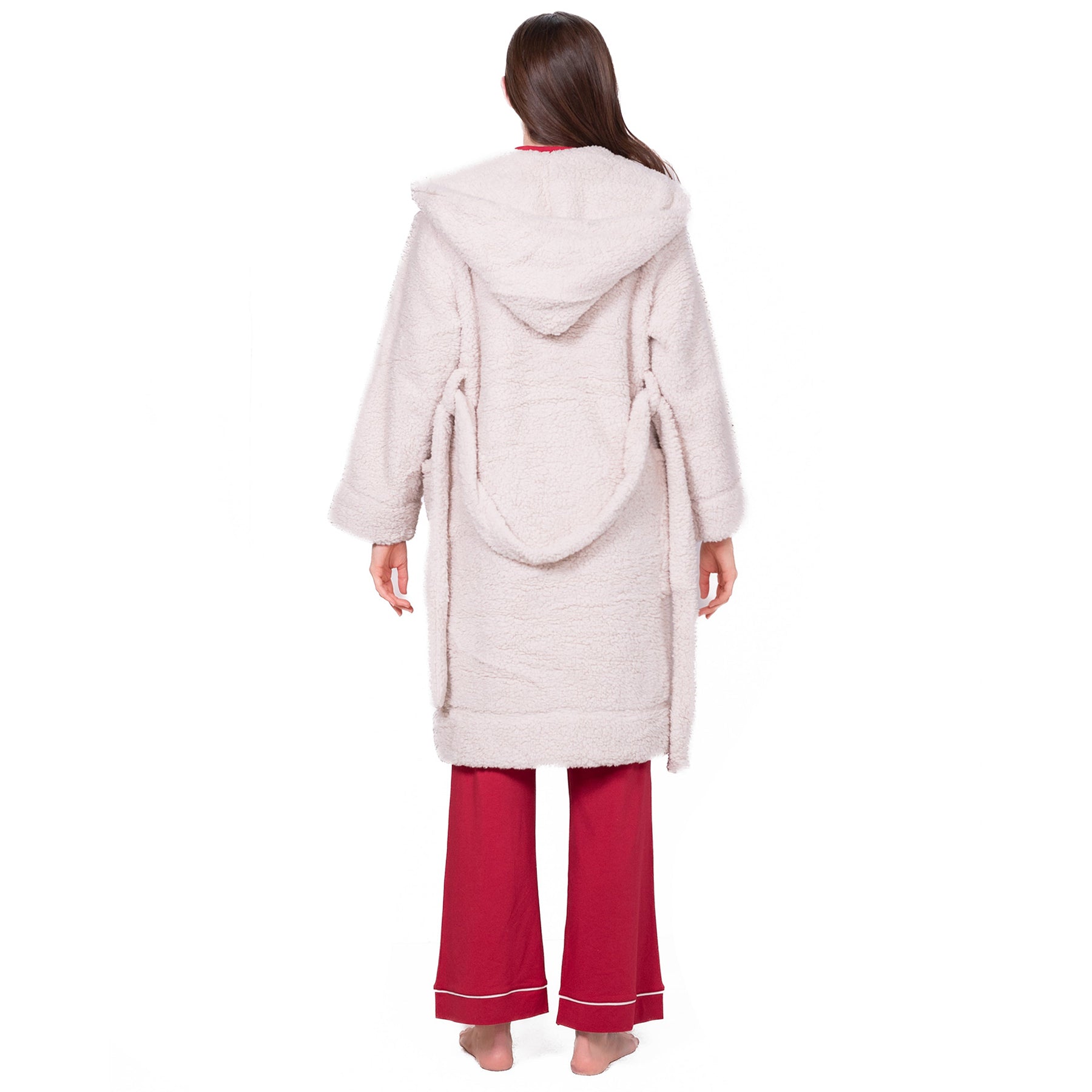 Back view of LatteLove women’s Toasted Marshmallow robe showing oversized hood and belted waist.