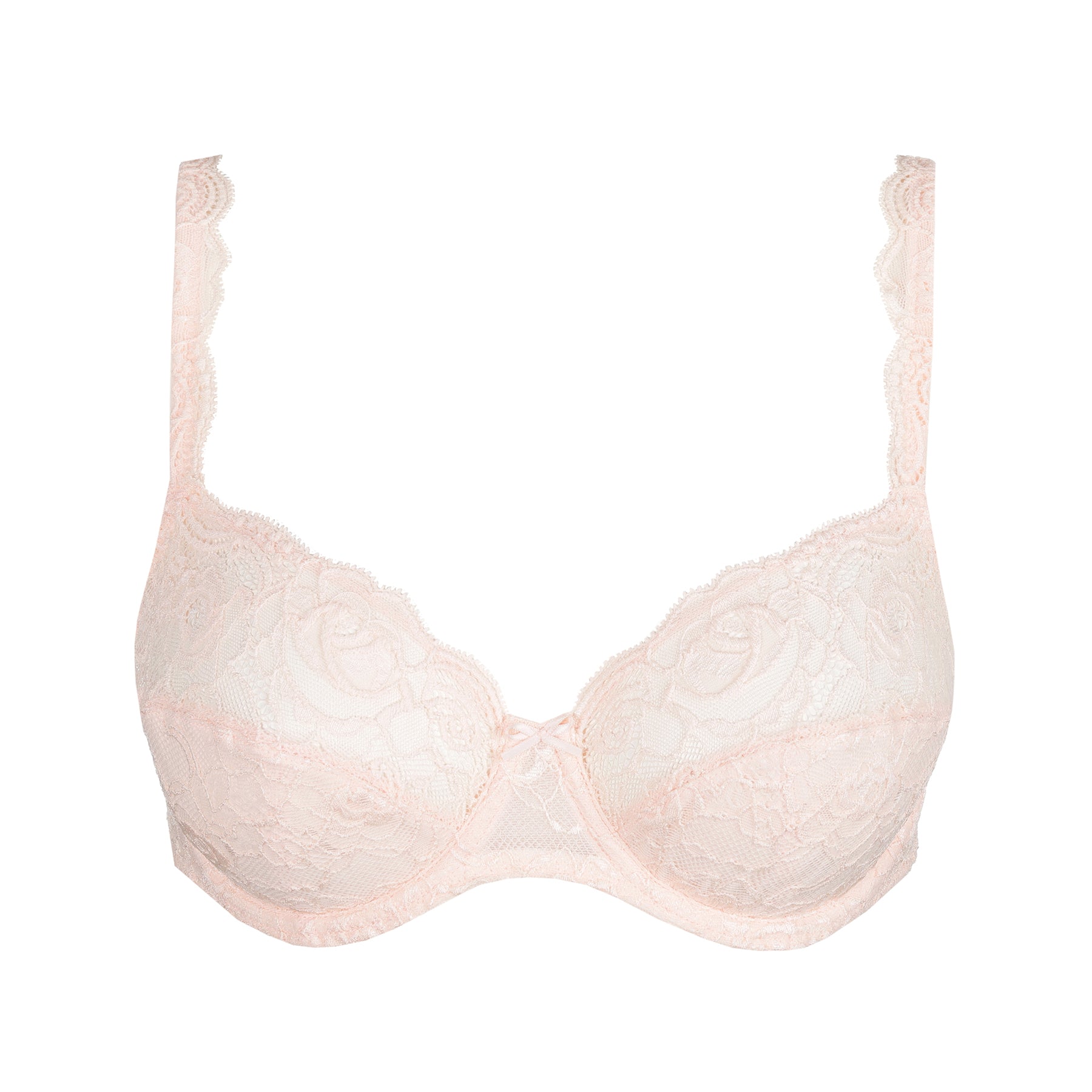 Marie Jo Cyrile full cup lace bra in crystal pink, style 010-2920, worn by model with elegant floral lace and comfortable coverage
