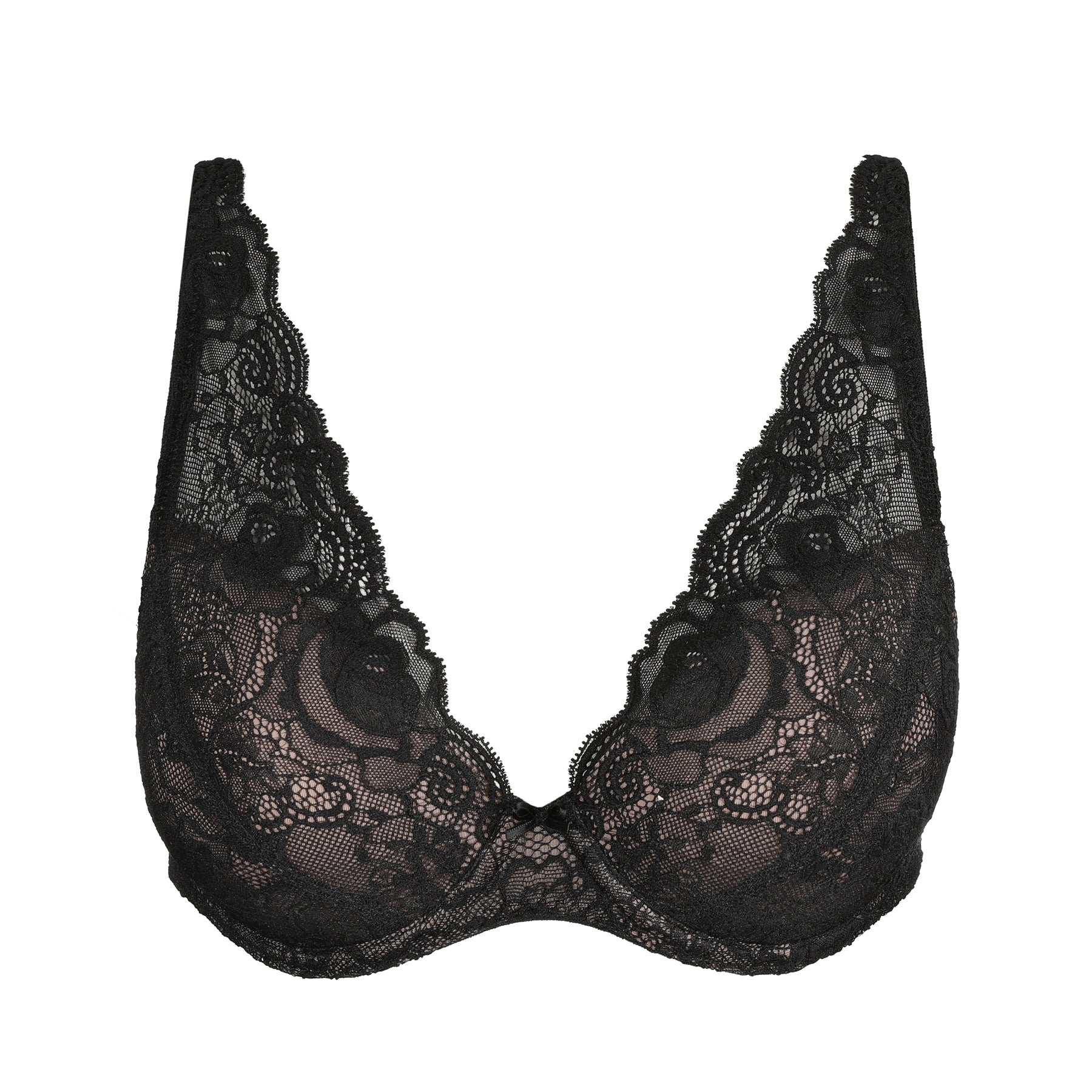 Marie Jo Cyrile padded plunge bra black style 010-2924 product image showing lace cups and elegant plunge silhouette on white background