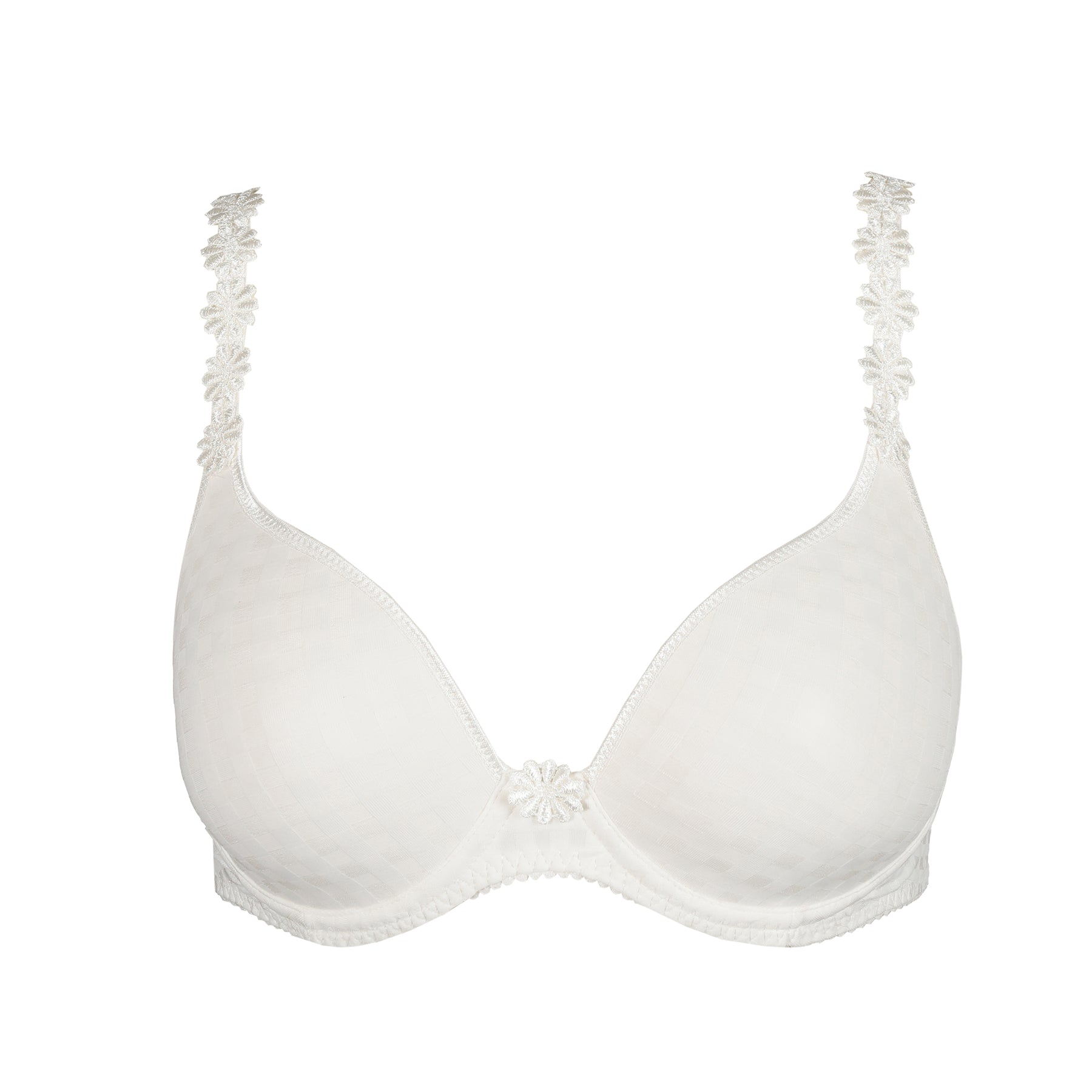 Marie Jo Avero Balcony Padded Heart Bra in Natural ivory with daisy-embroidered straps – flat lay front view