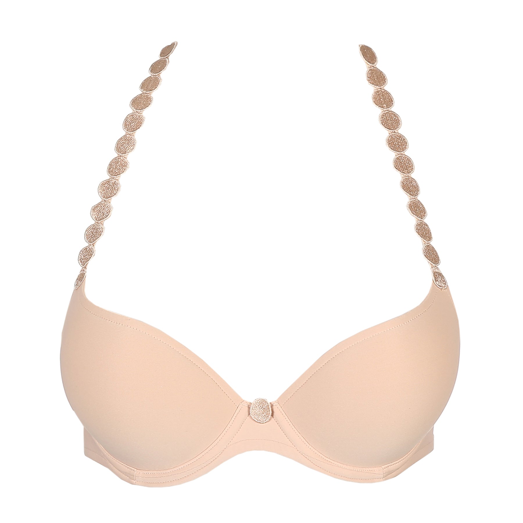 Flat lay of Marie Jo Tom Push-Up Bra in Caffé Latte with halter strap setup