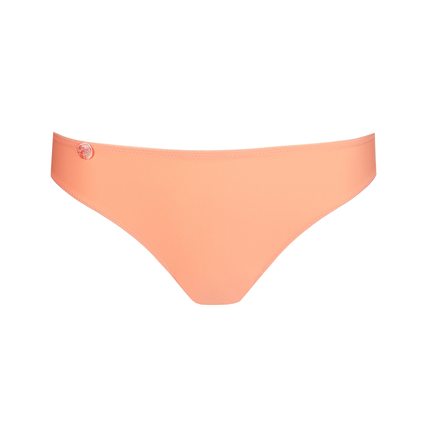 Seamless rio bikini brief in papaya smoothie light orange. Front view without model.