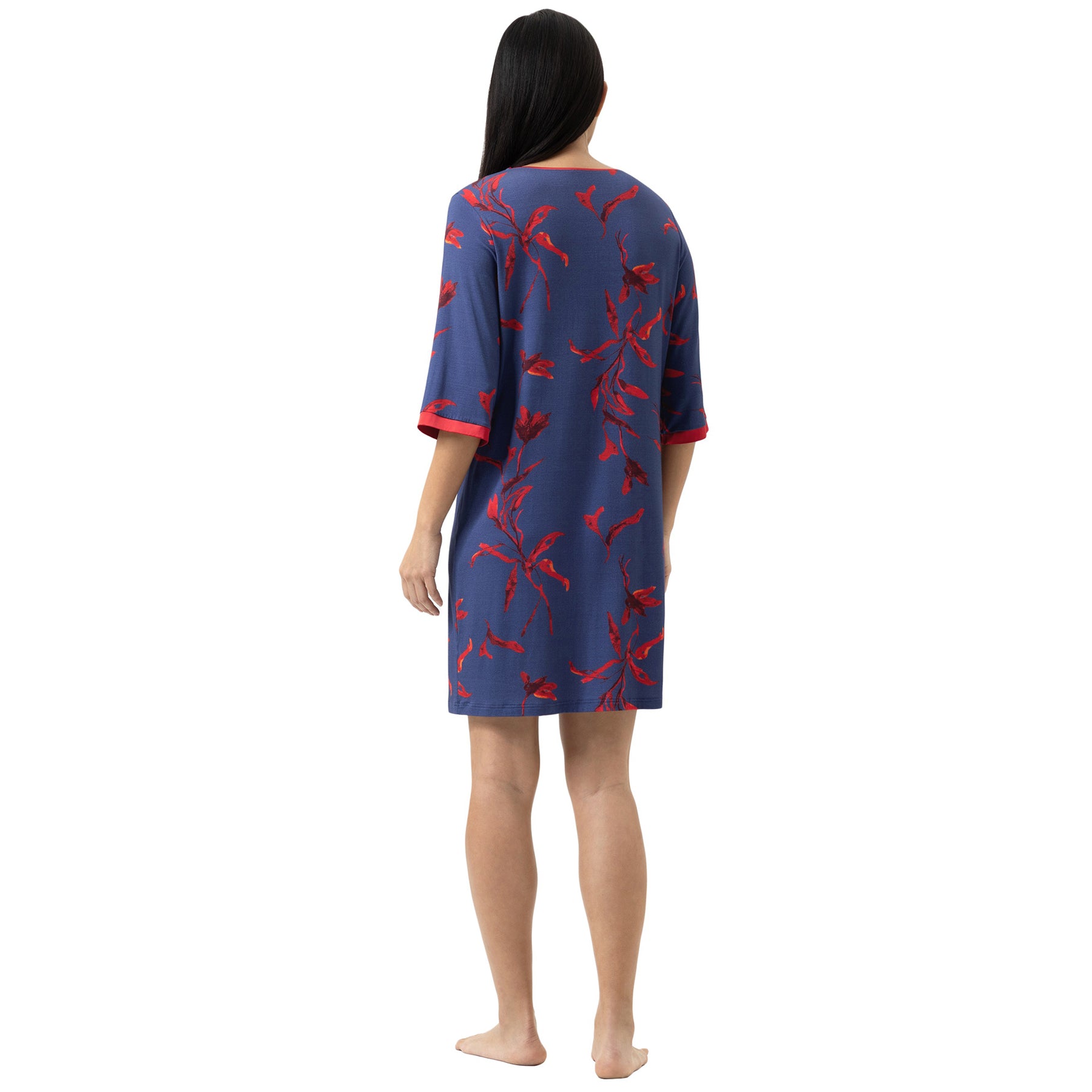 mey royal garden floral sleepshirt astral night blue womens 3-4 sleeve nightdress relaxed fit back view