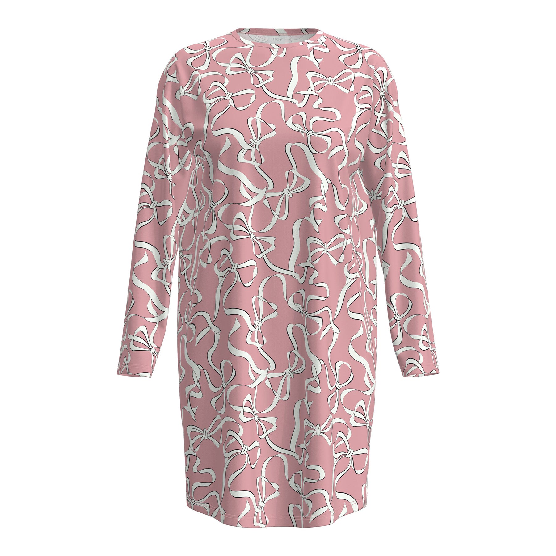 mey pretty bows long sleeve sleepshirt in bridal rose front view with allover bow print