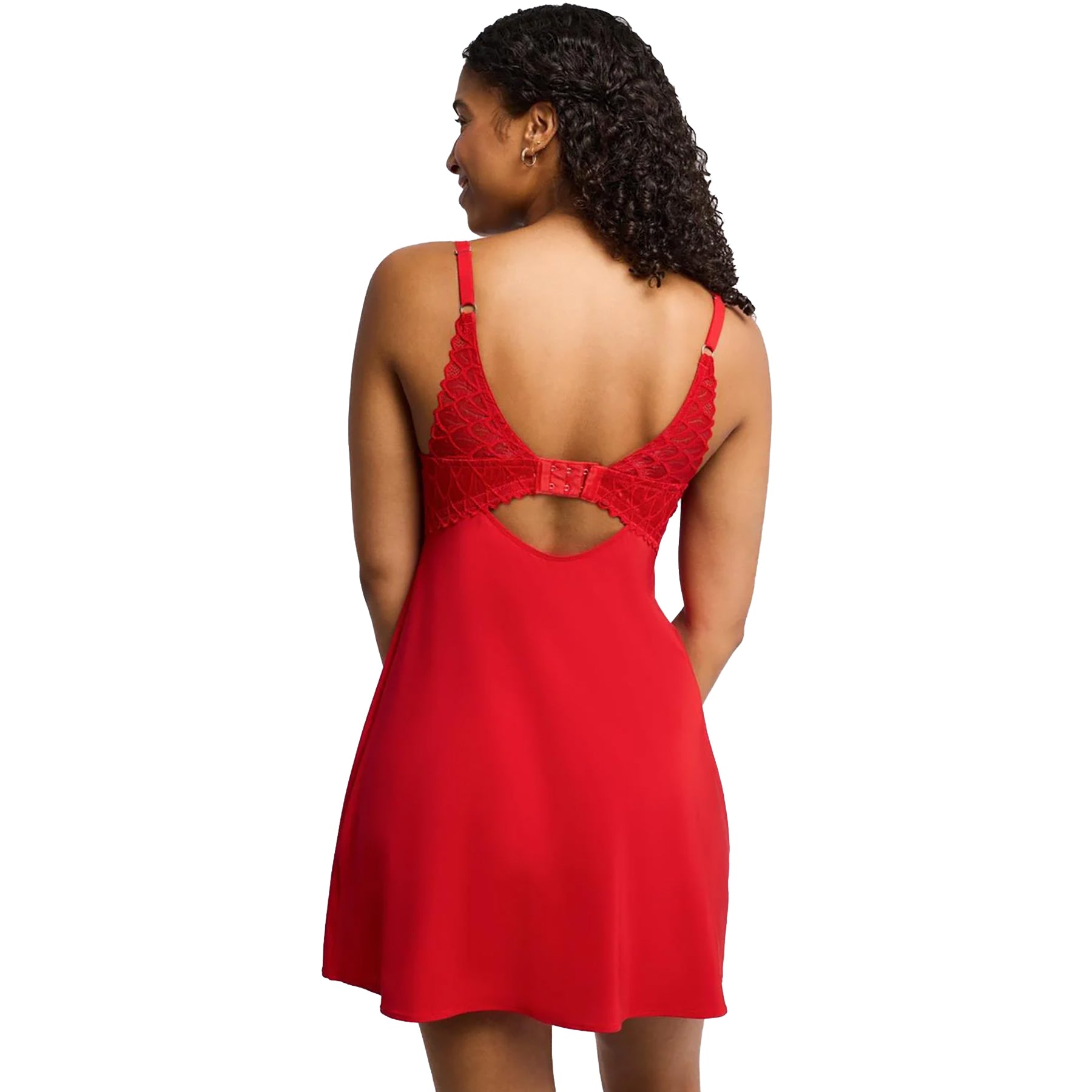 Montelle intimates 9306 underwired babydoll and thong set in sweet red. Rear view on model.