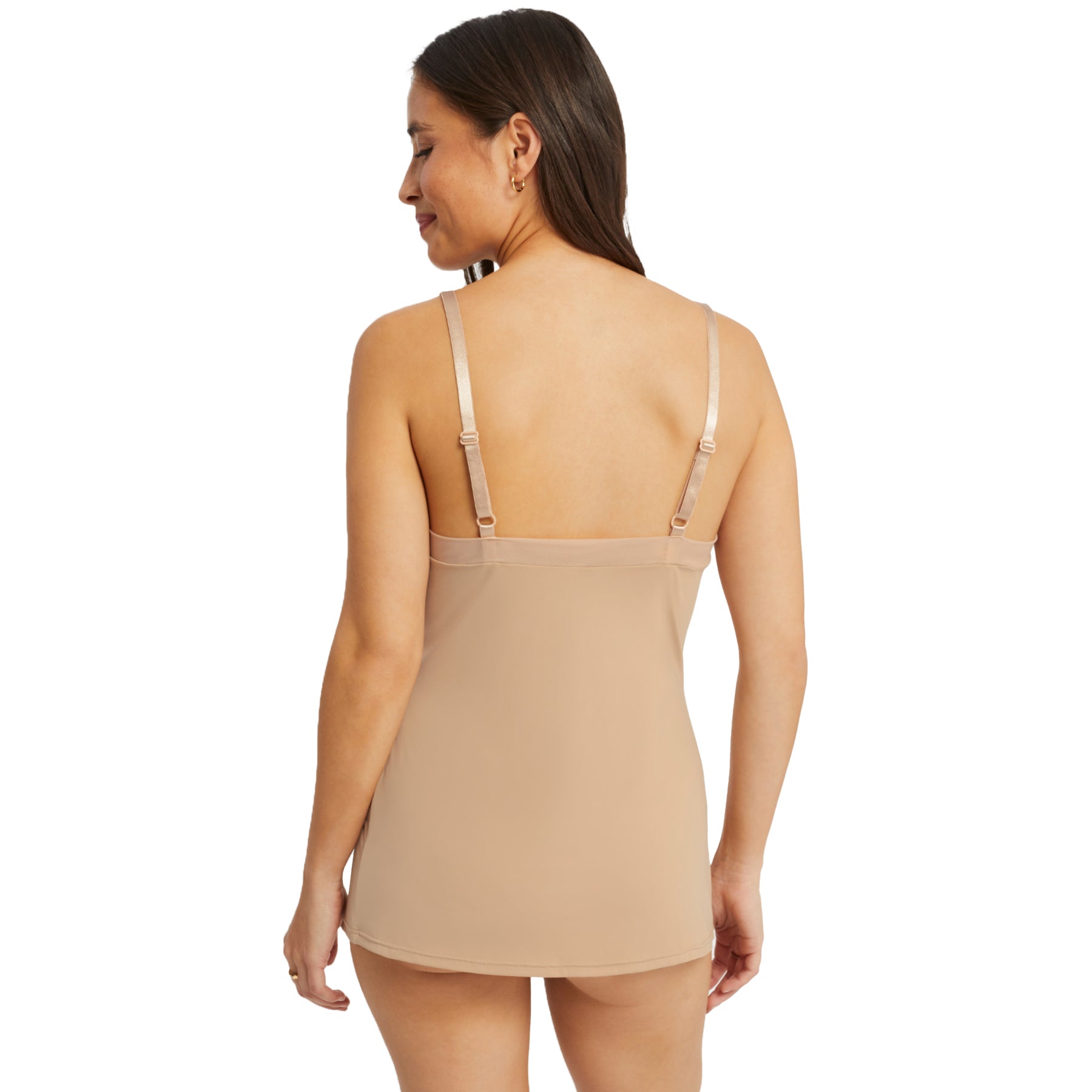 Back view of Montelle camisole slip in sand with adjustable satin straps