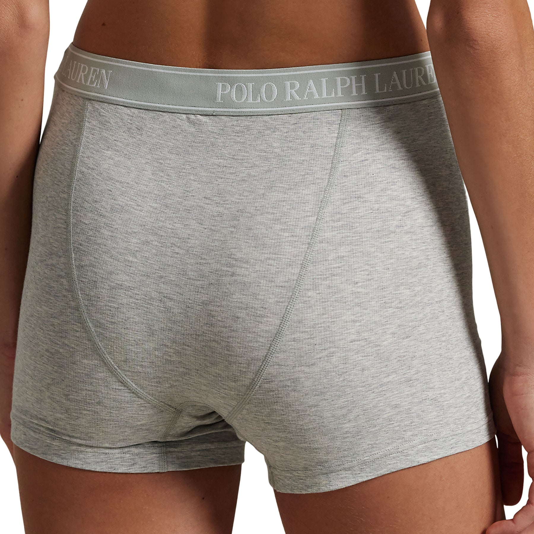 Polo Ralph Lauren Heather Grey Sleep Boxer, back and side profile on model