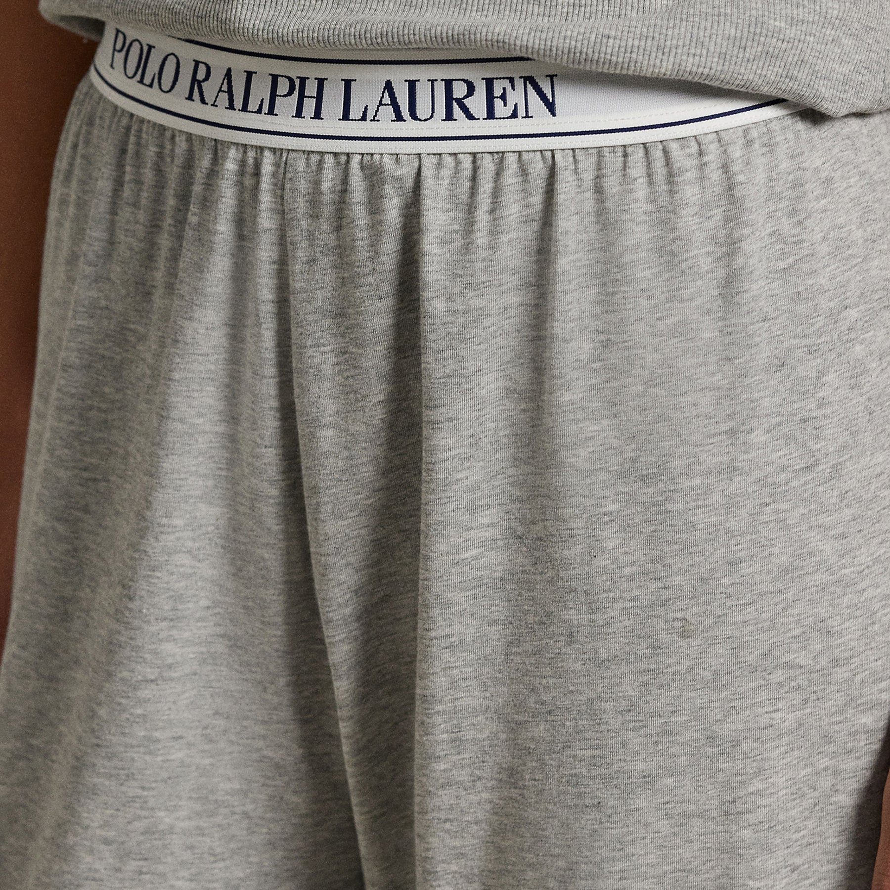 Close-up of Polo Ralph Lauren logo waistband on Heather Grey Pyjama Pants