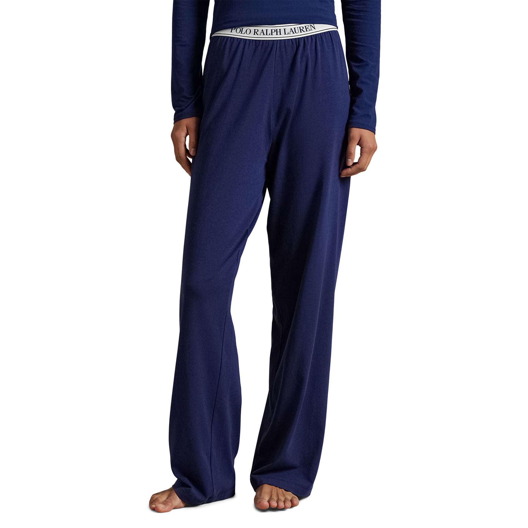Polo Ralph Lauren Navy Pyjama Pants on model, front view with relaxed fit