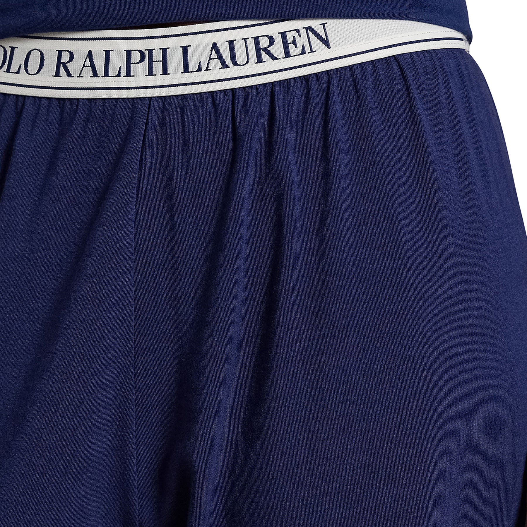 Close-up of Polo Ralph Lauren logo waistband on Navy Pyjama Pants