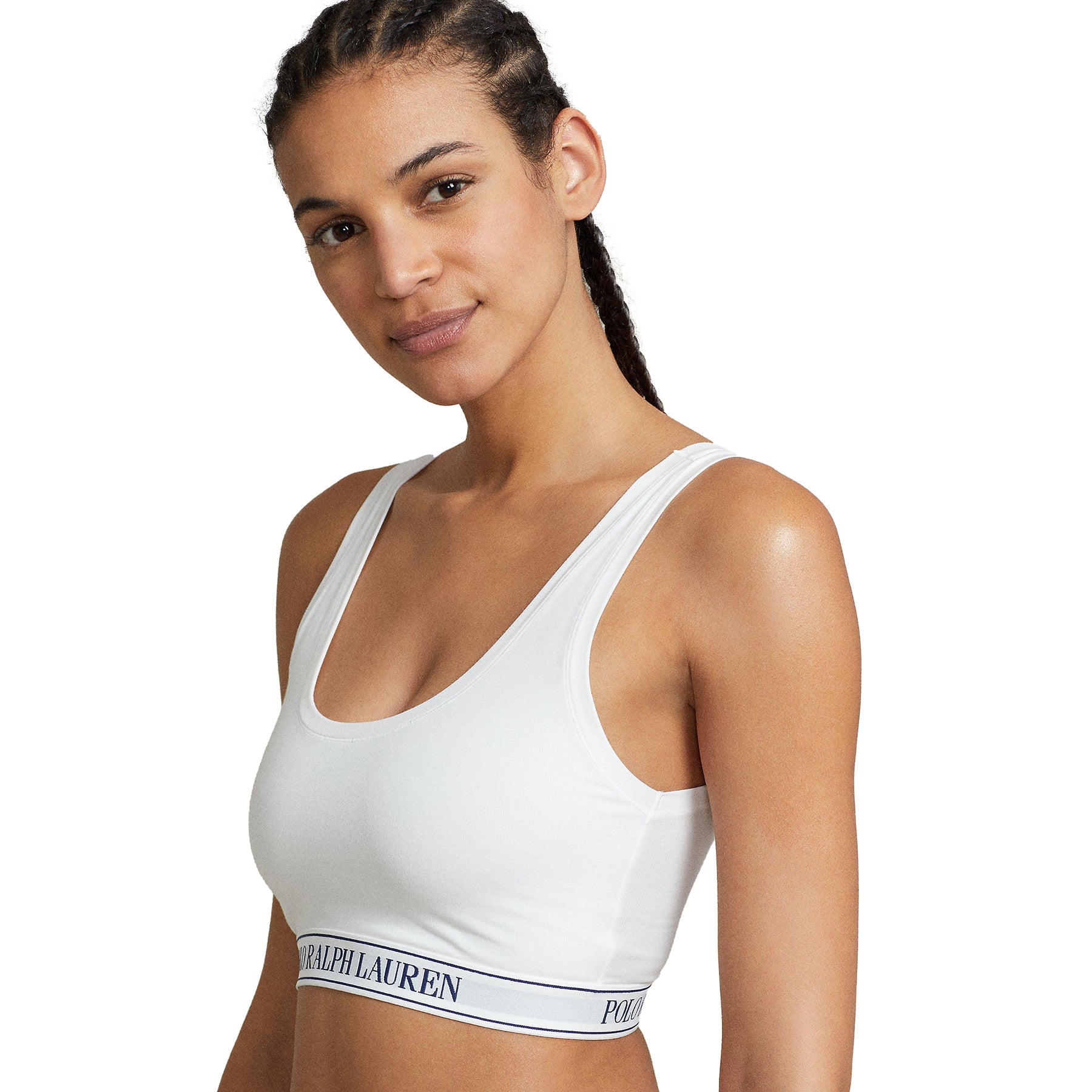 Polo Ralph Lauren White Cropped Bralette side view on model