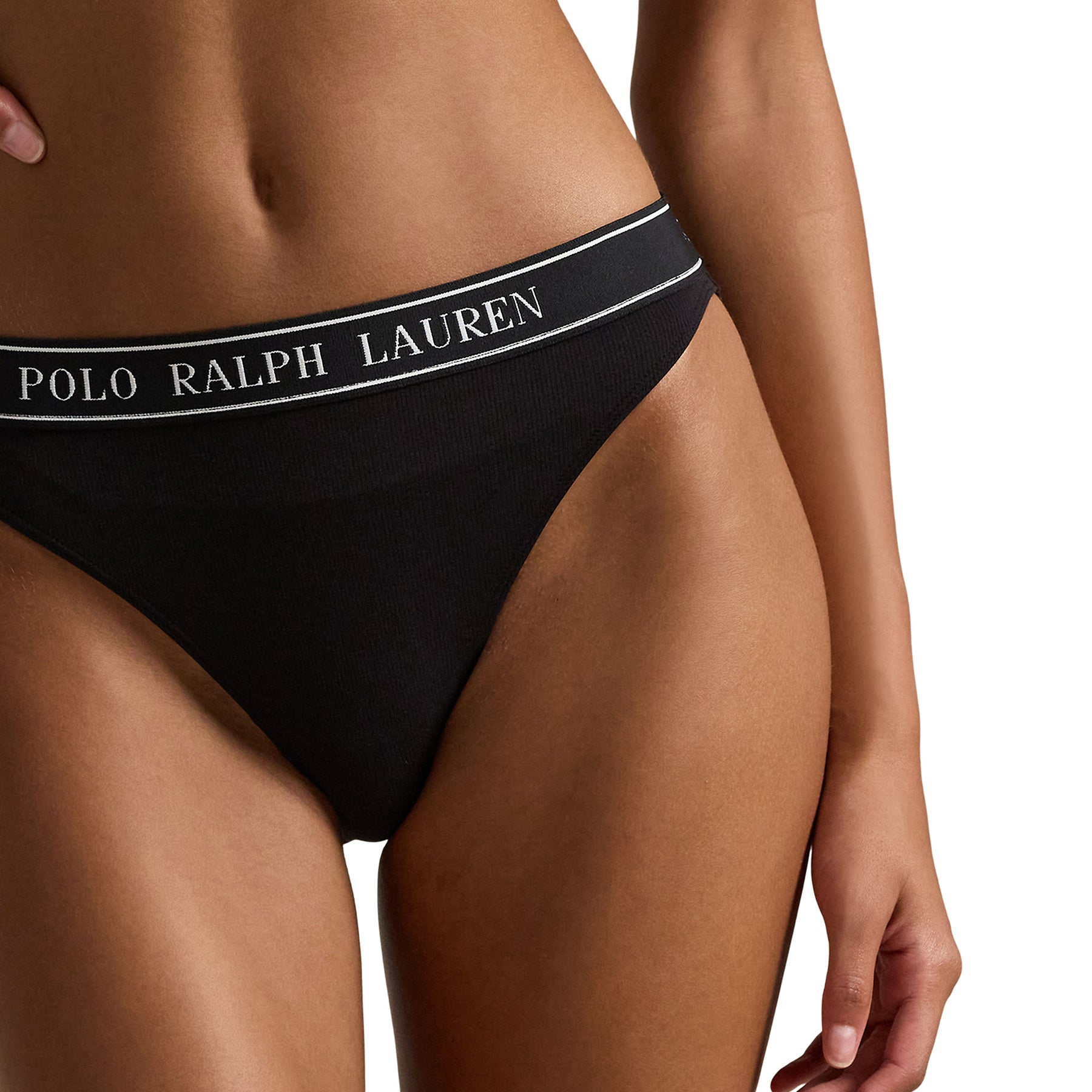Front close-up of black ribbed Polo Ralph Lauren bikini