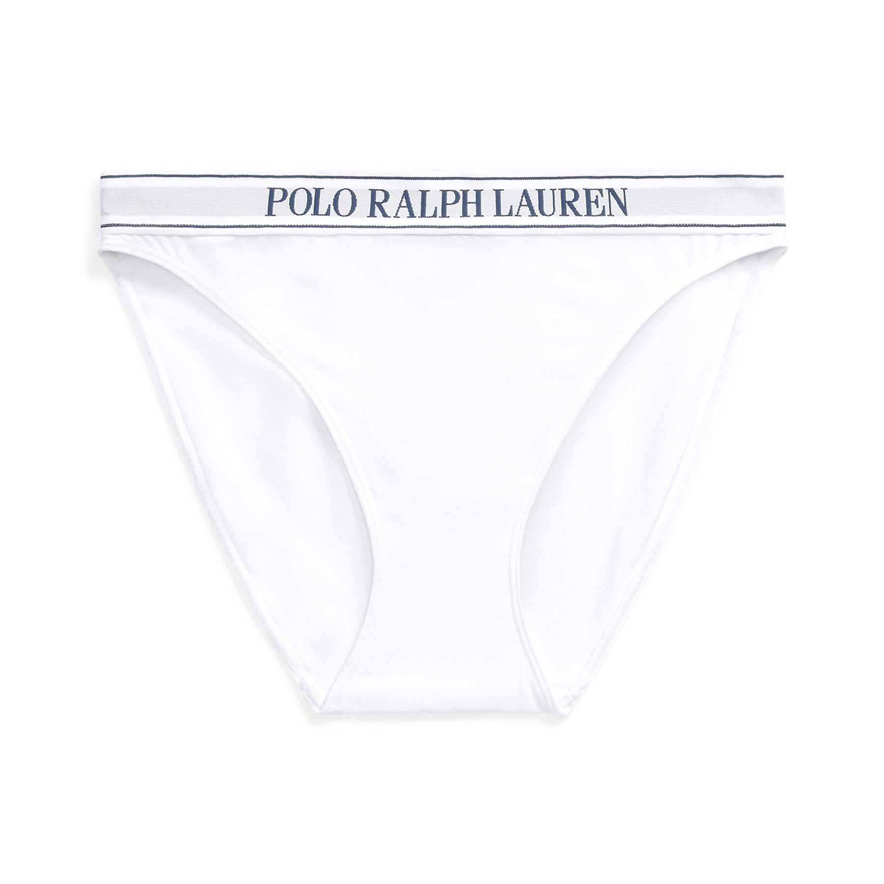 Front view of Polo Ralph Lauren Logo Elastic Bikini Panty in White Cloud